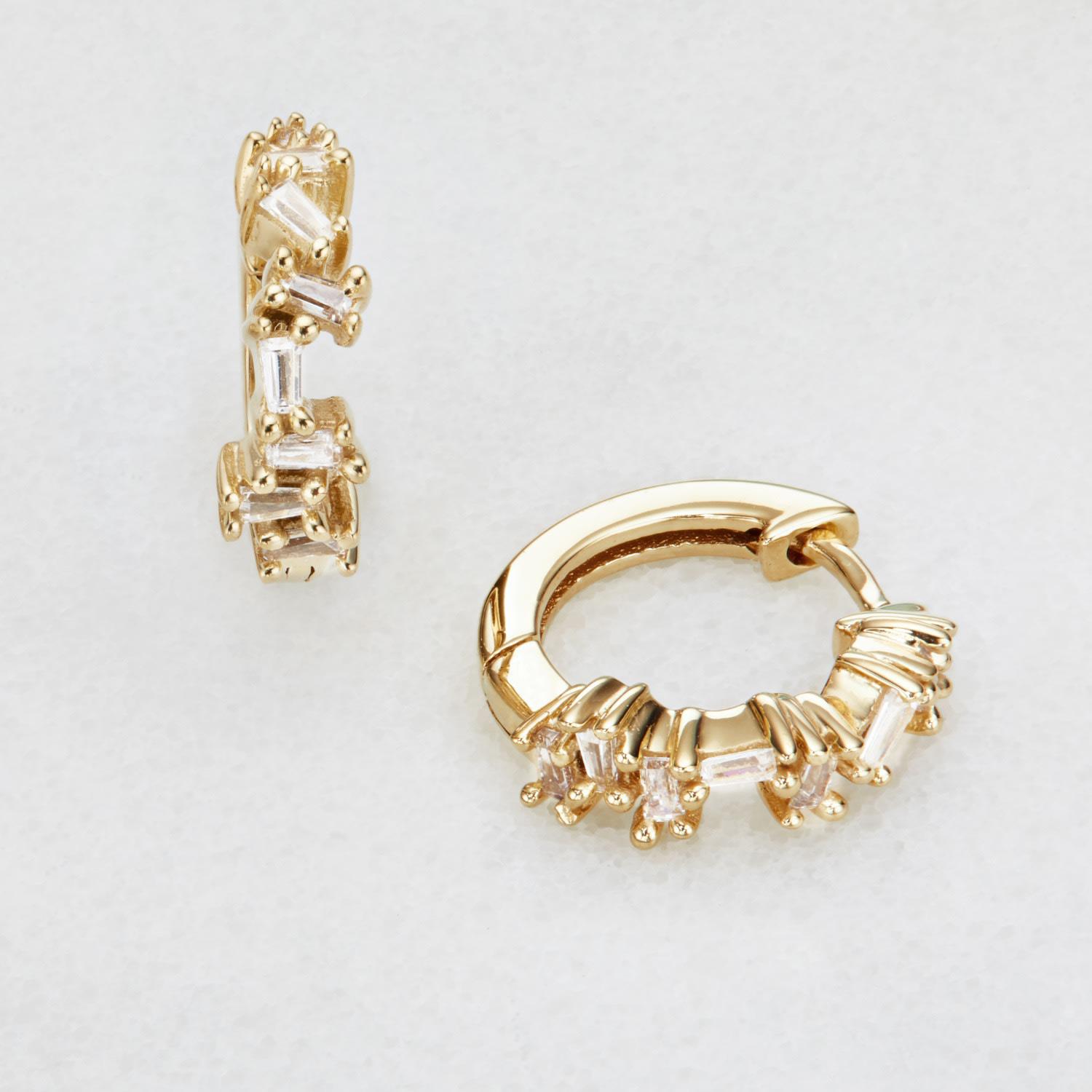 Lily & Roo Small Gold Jagged Diamond Style Huggie Hoop Earrings in ...
