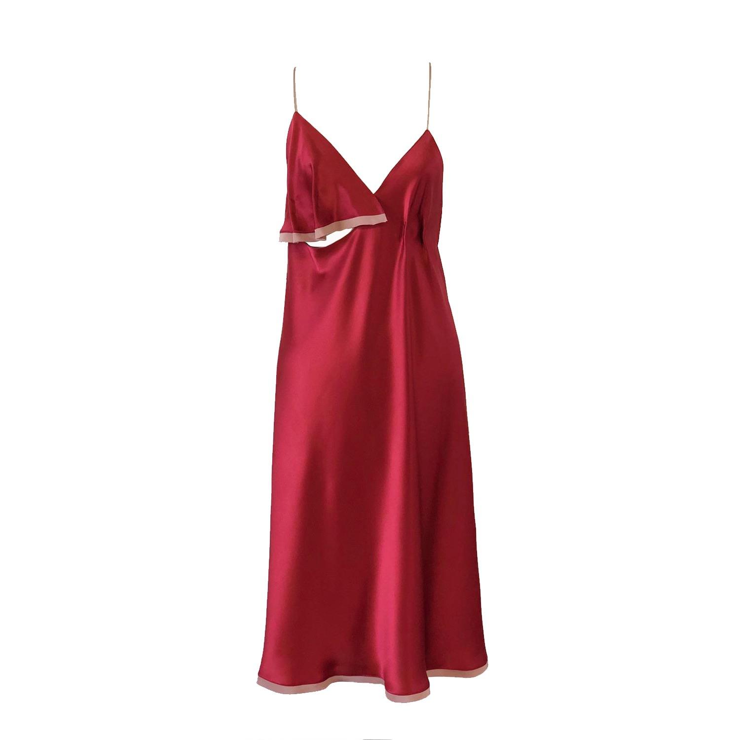 CREASE Silk Slip Dress in Red | Lyst