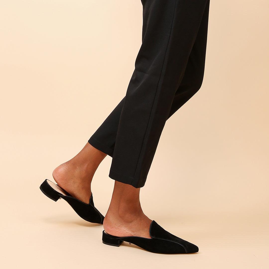 Alterre Suede Pointed Loafer + Marilyn Strap in Black