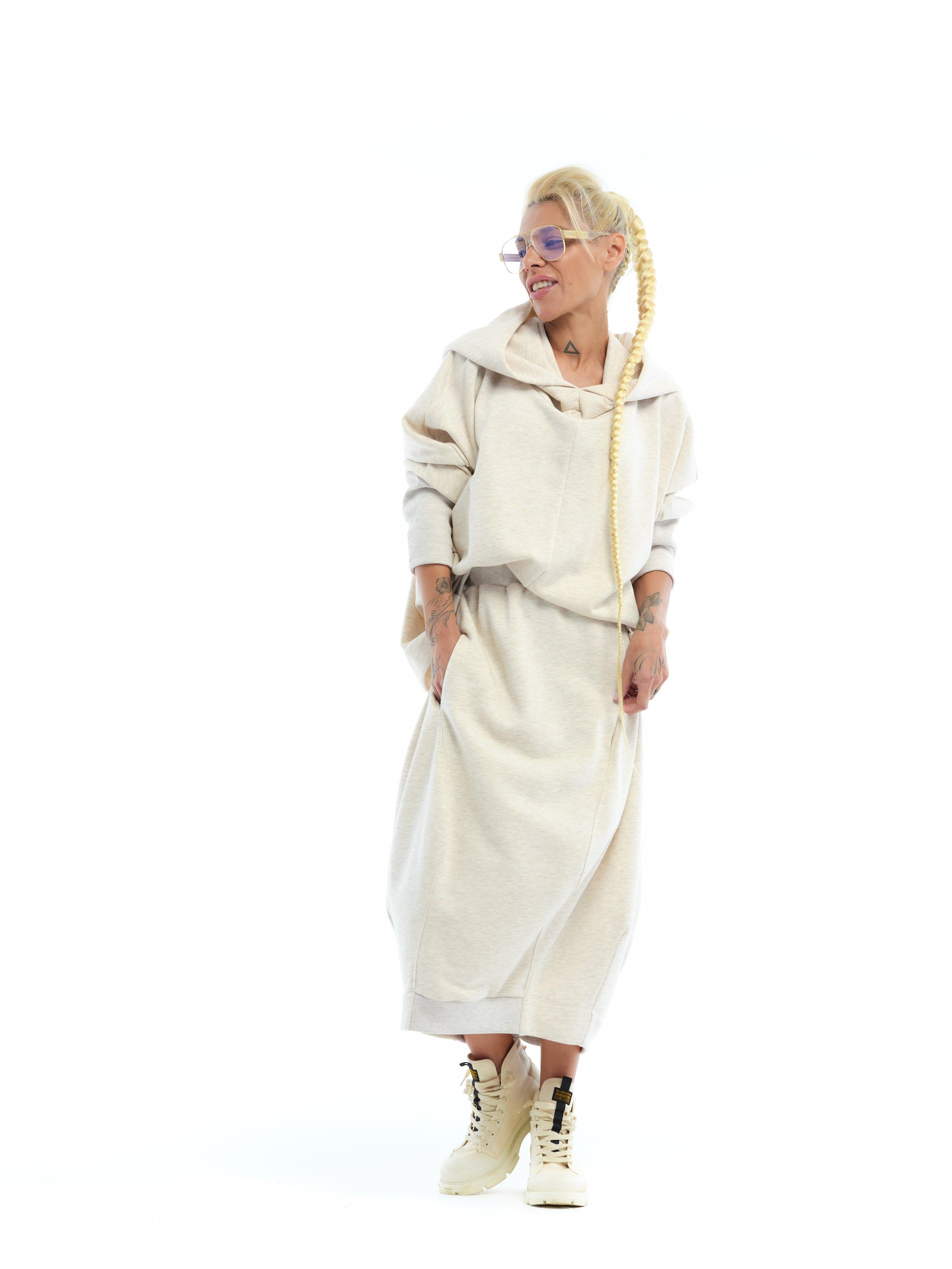 Clothes by Locker Room Neutrals Cream Hoodie Skirt Sweatsuit Set