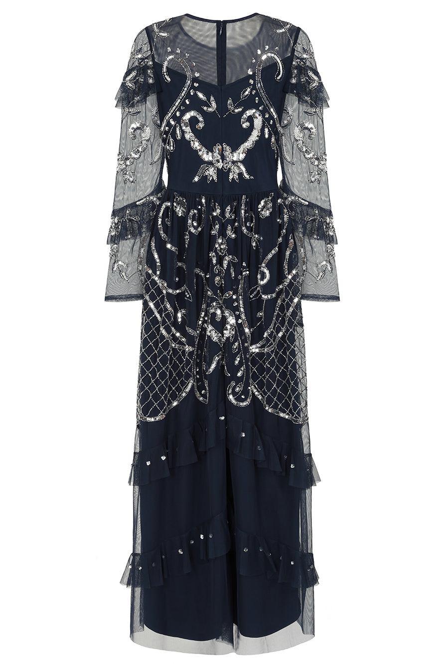 frock and frill midi dress Frock & Frill deep blue flower embroidered midi dress size 6
