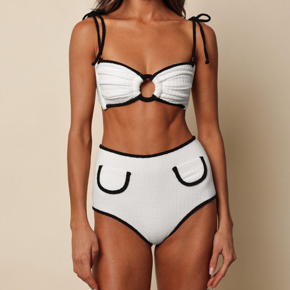 Montce Cream Binded Terry Rib Tori Ties Bandeau Bikini Top in