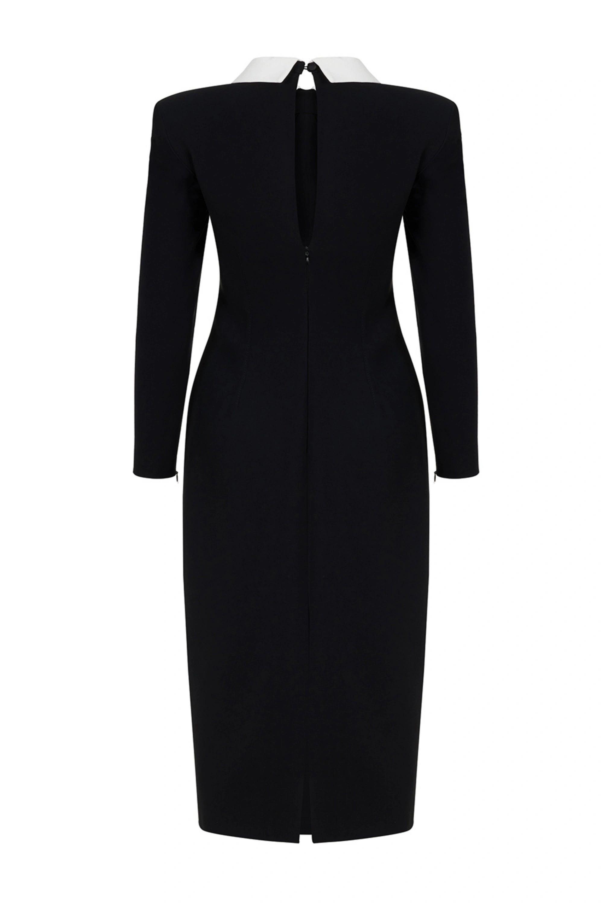 nocturne tie collar midi dress Nocturne Tie Collar Midi Dress in Black