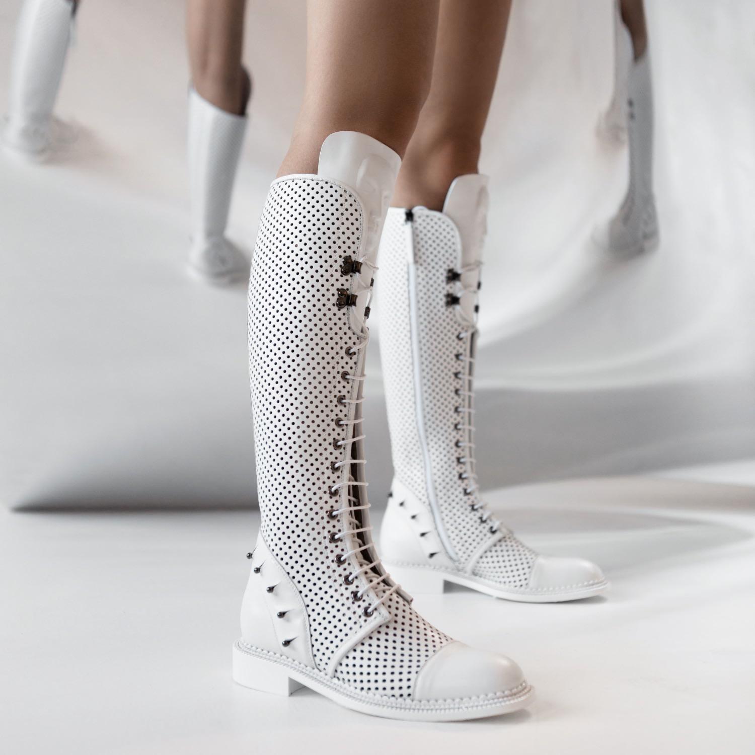 white perforated booties