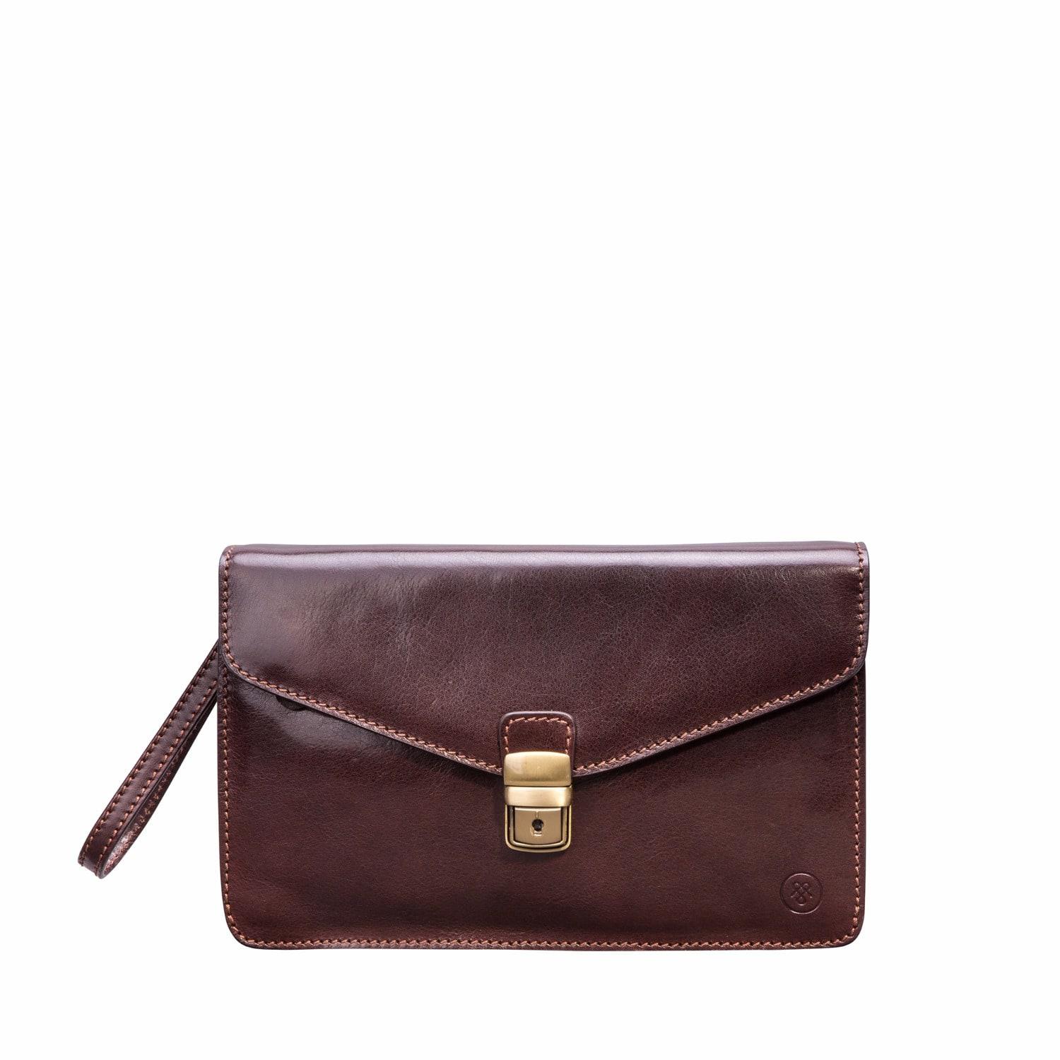 Maxwell Scott Bags The Santino Mens Leather Clutch Bag With Wrist Strap  Chocolate Brown for Men | Lyst