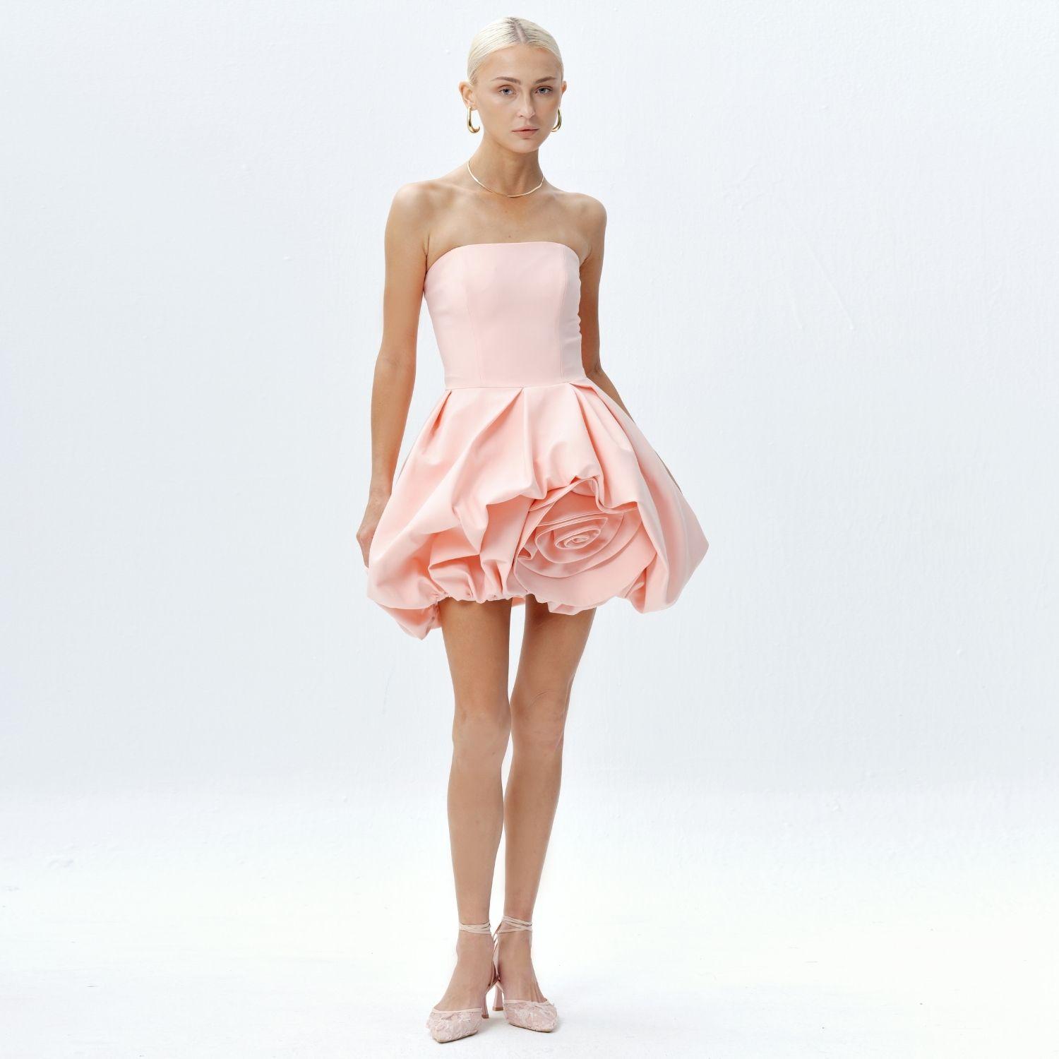 strapless open back dress Gloria Pale Pink Long Dress  Maison Safiyaa USA