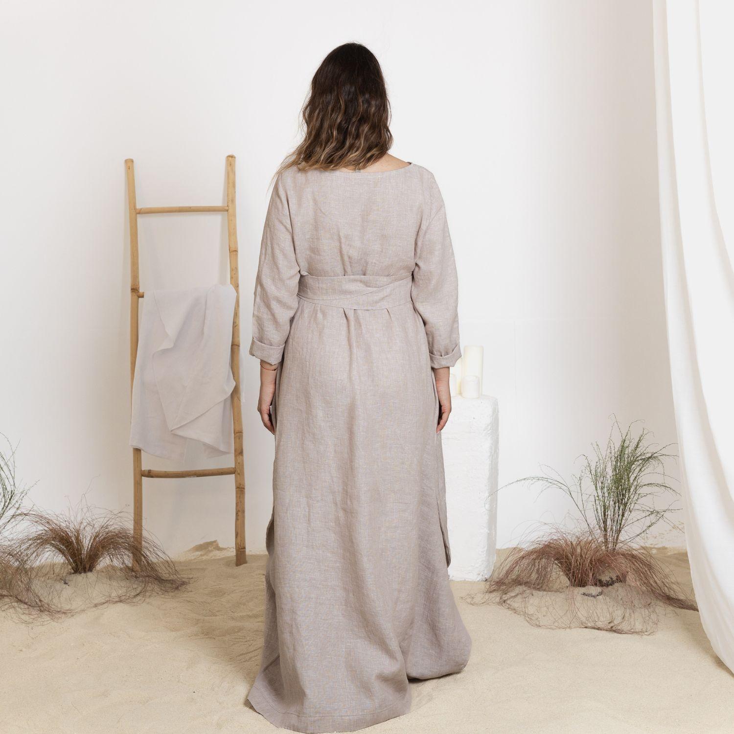 Nikka Place Neutrals Linen Maxi Maternity Dress With Empire Waist