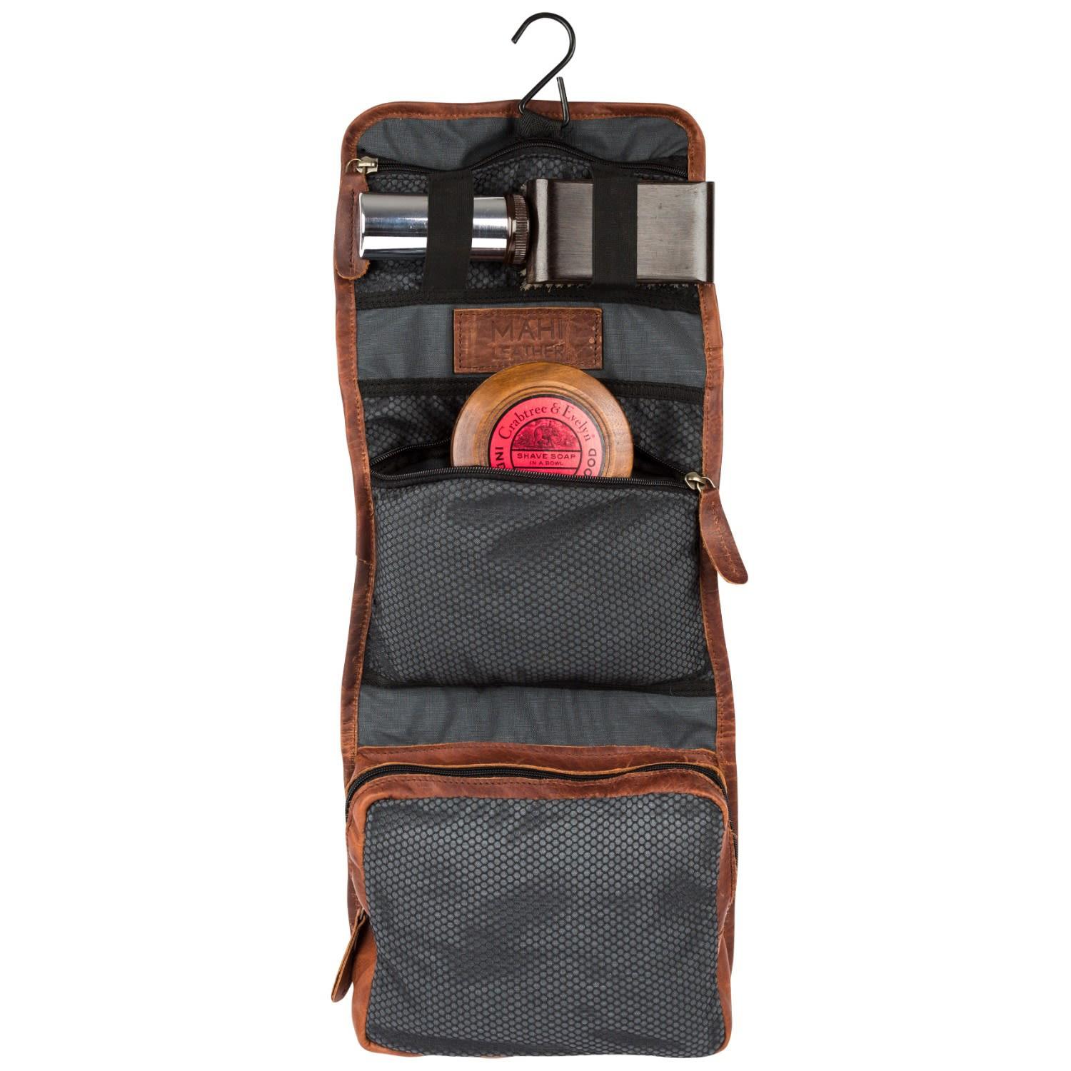 MAHI Leather Hanging Wash Toiletry Bag Dopp Kit In Vintage ...