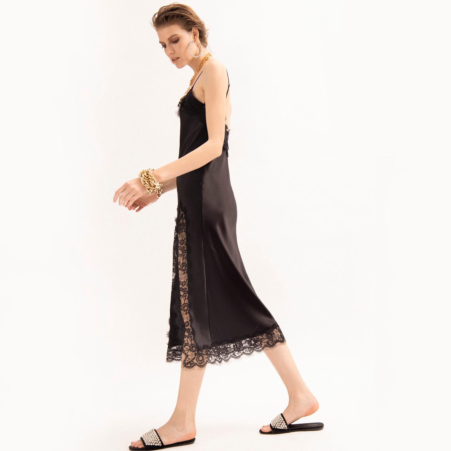 Nissa Lace Trim Slip Dress Black | Lyst