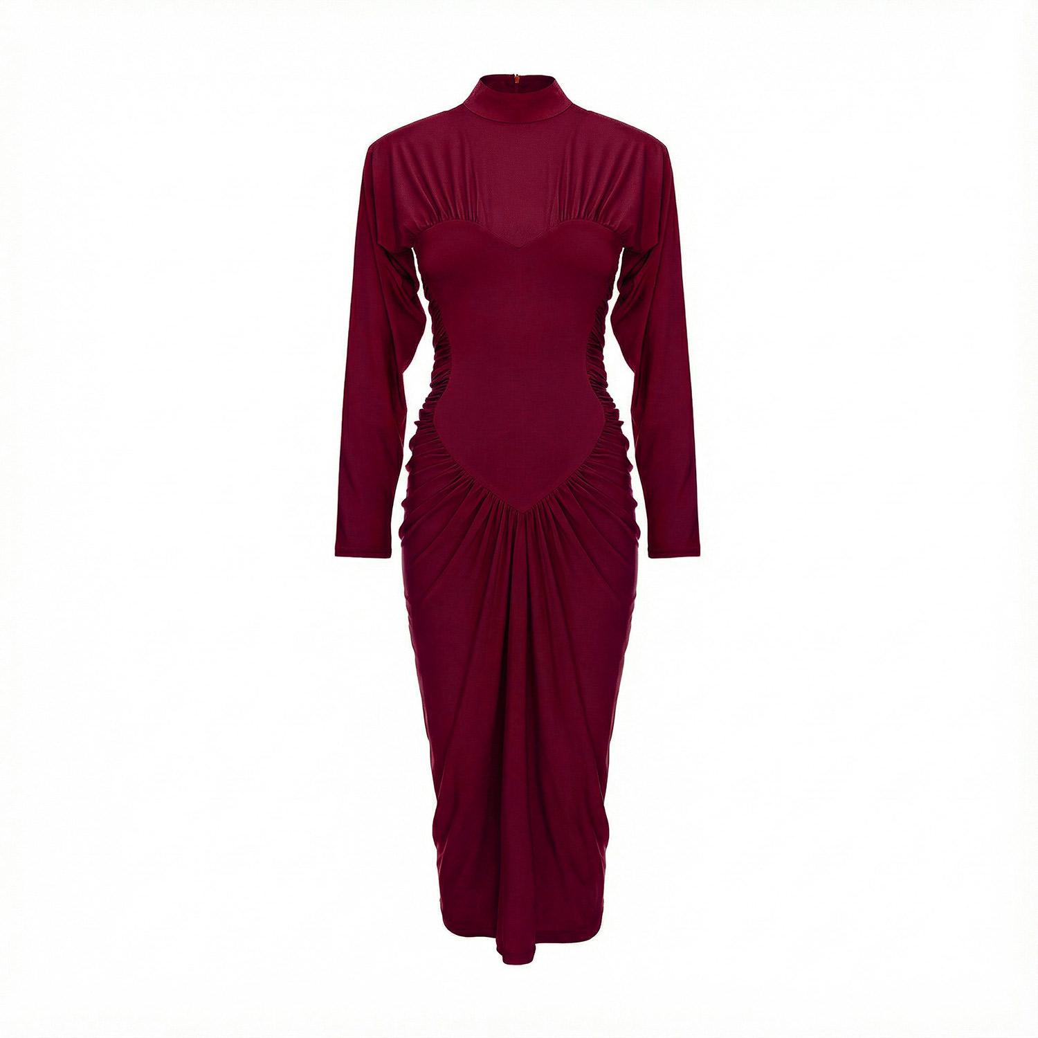 BLUZAT Burgundy Midi Dress With Heart-Shaped Detail in Red | Lyst
