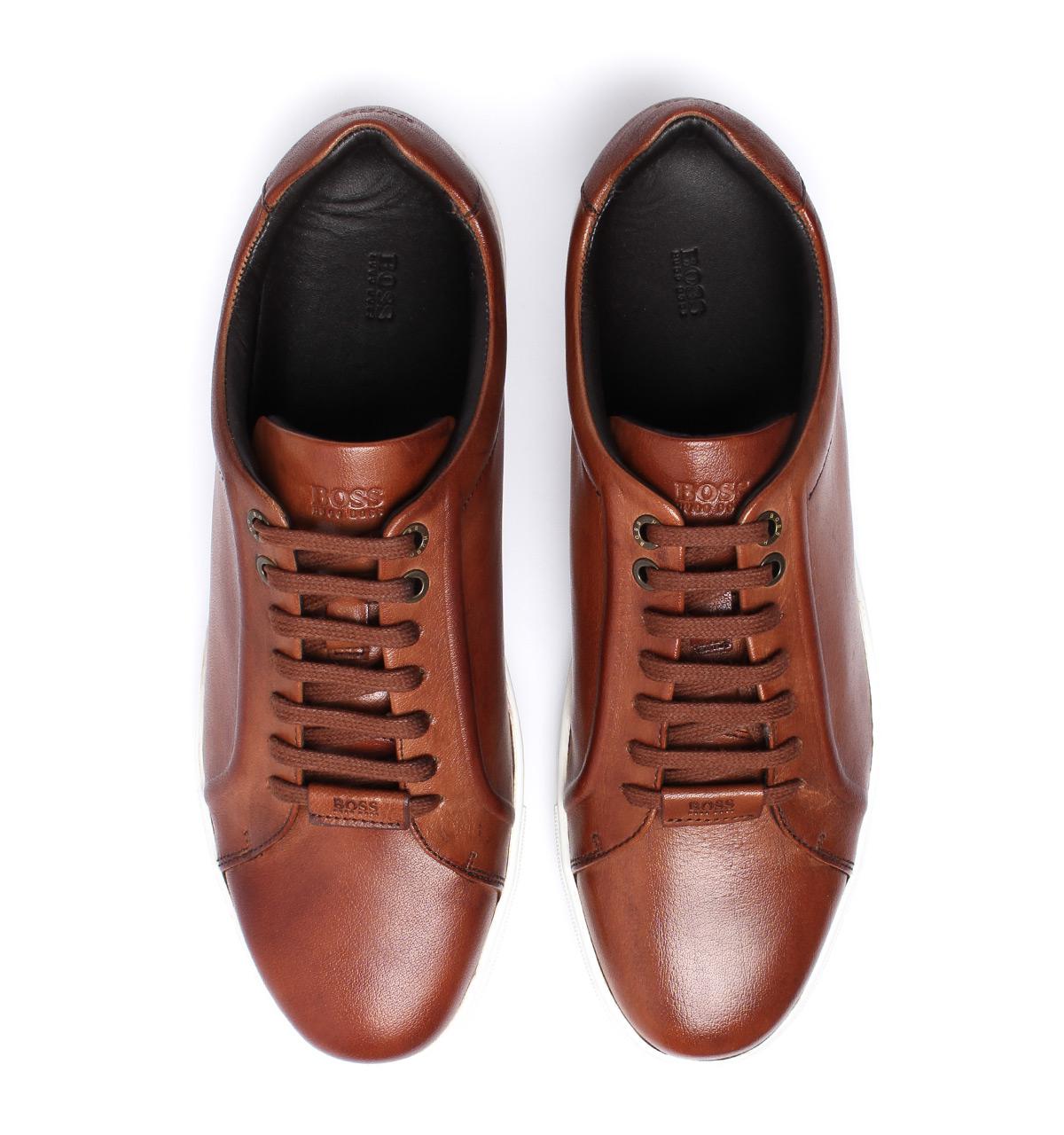 BOSS Medium Brown Tribute Tennis Leather Trainers for Men - Lyst