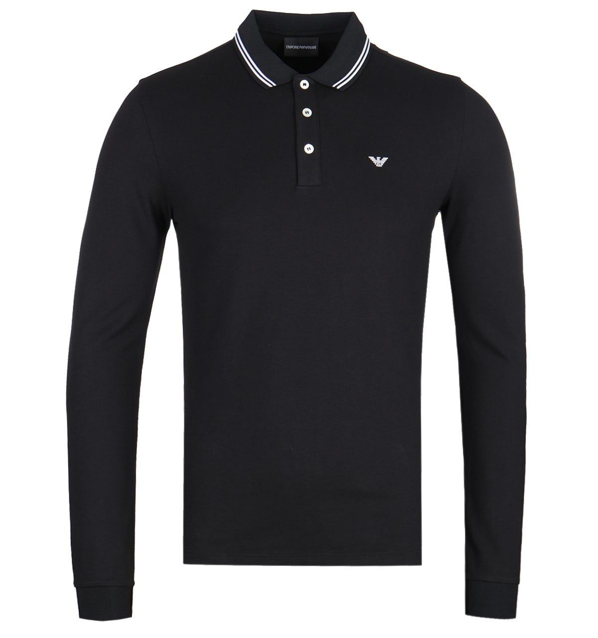 Emporio Armani Cotton Long Sleeve Black Tipped Polo Shirt for Men Lyst