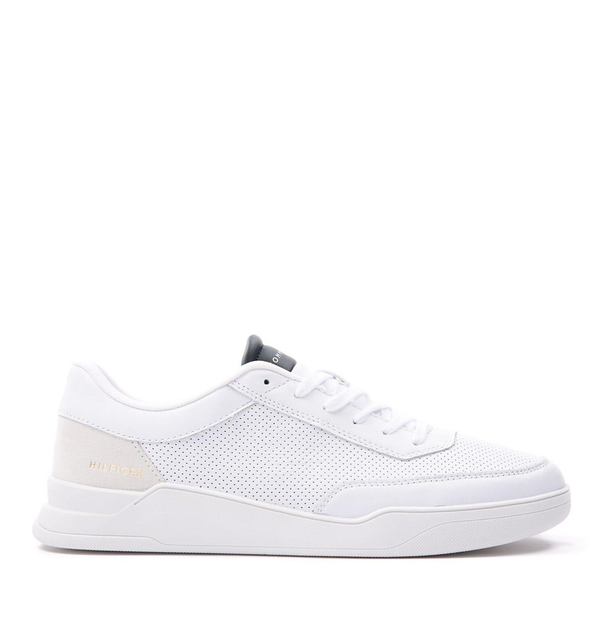 Tommy Hilfiger Elevated Perforated Leather Cupsole Trainers in White ...