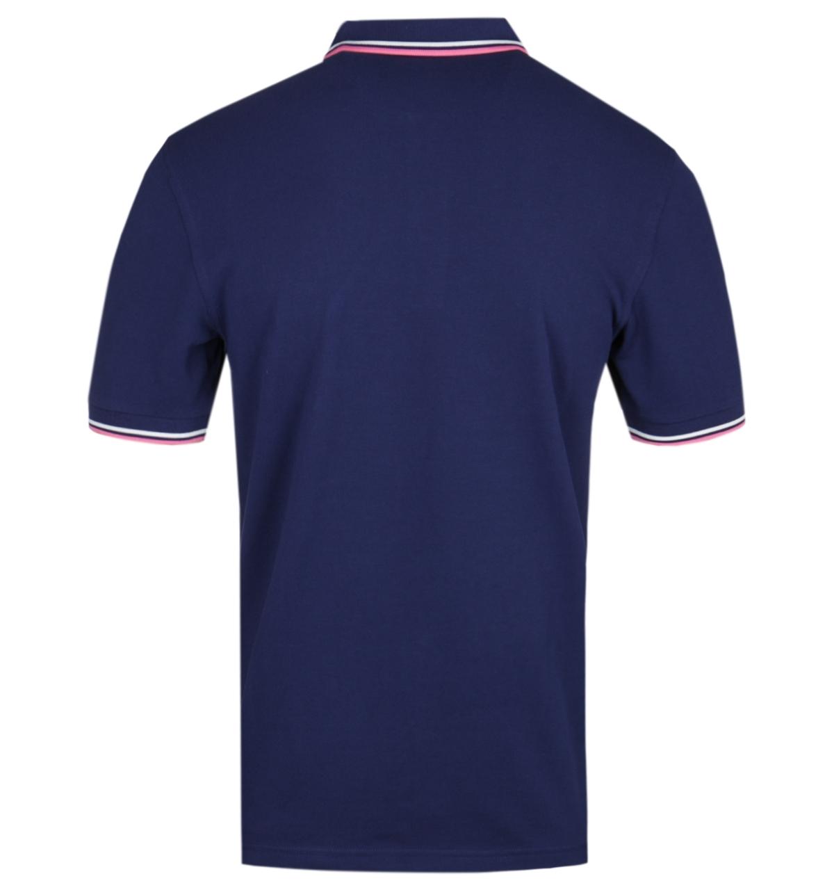 navy blue and pink polo shirt