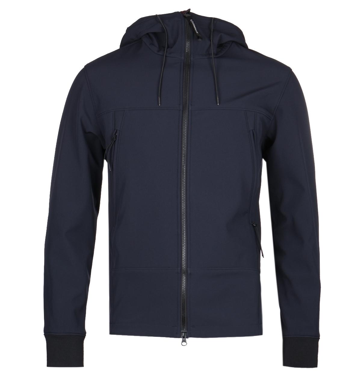 cp company softshell goggle jacket blue