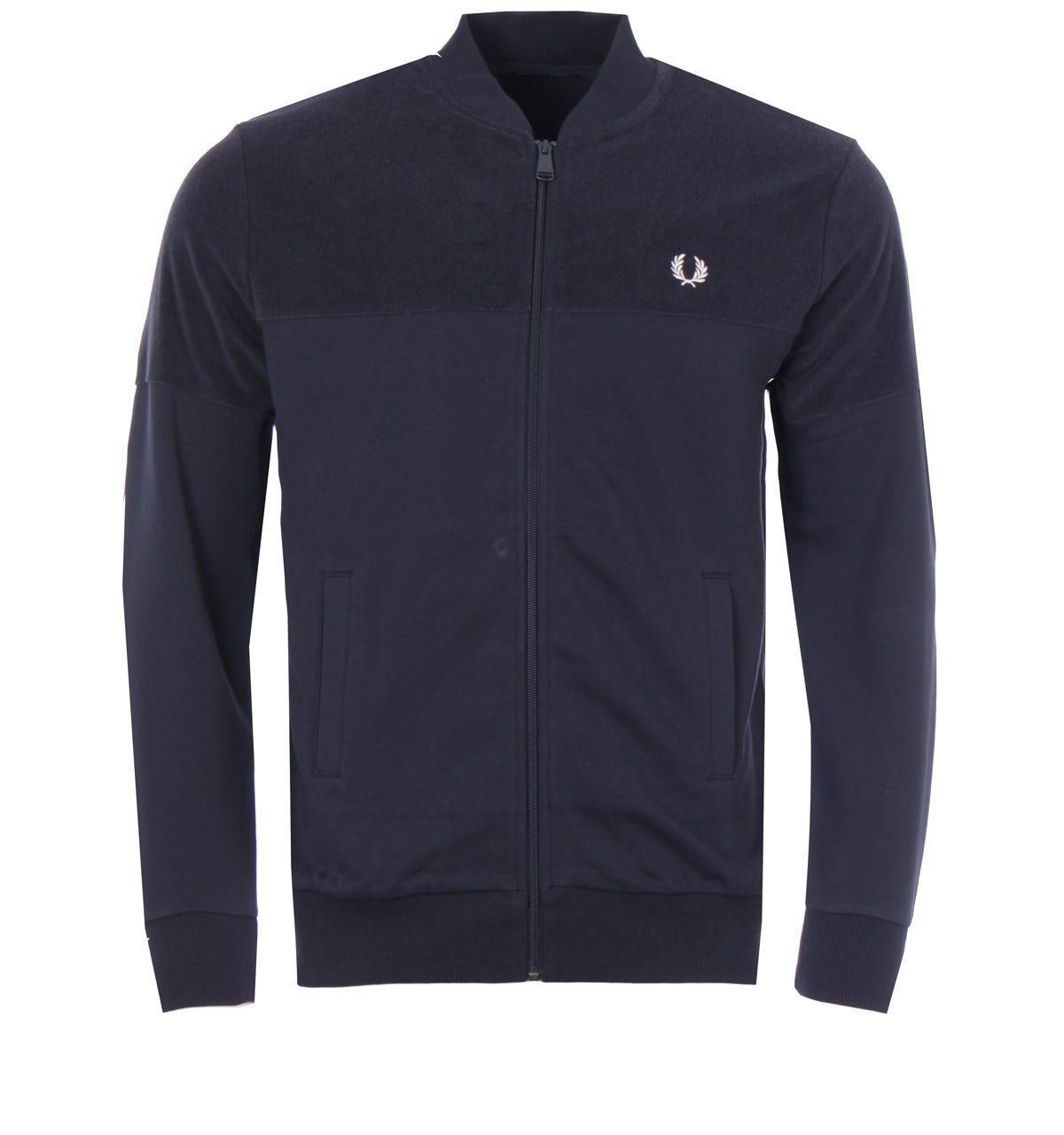 Fred Perry Cotton Towelling Panel Track Jacket in Navy (Blue) for Men ...
