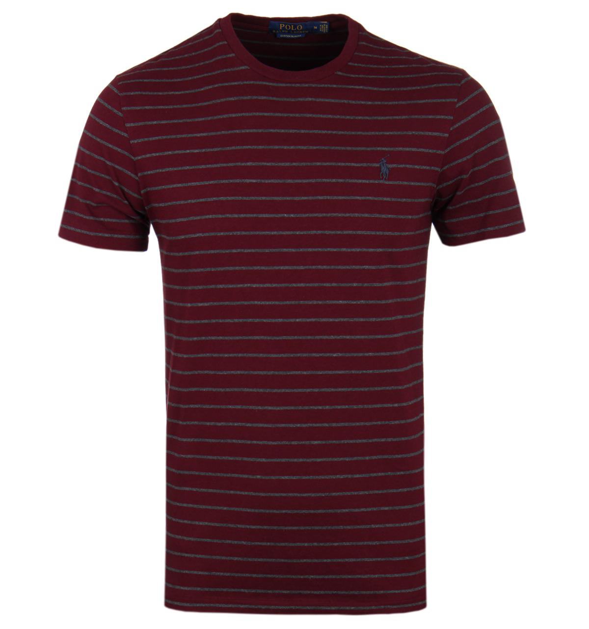 Polo Ralph Lauren Cotton Burgundy & Grey Stripe Slim Fit T-shirt in Red ...