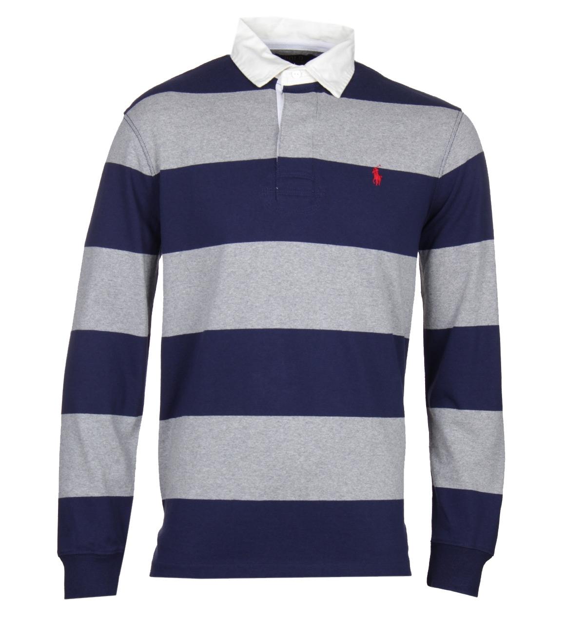 Polo Ralph Lauren Cotton Navy & Grey The Iconic Rugby Shirt in Blue for Men  | Lyst