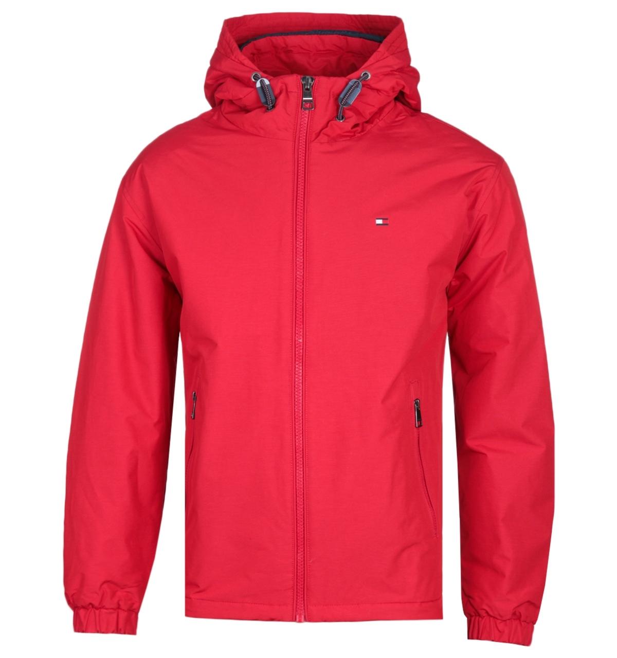 Tommy Hilfiger Cotton Thtech Insulated Red Hooded Jacket for Men - Lyst