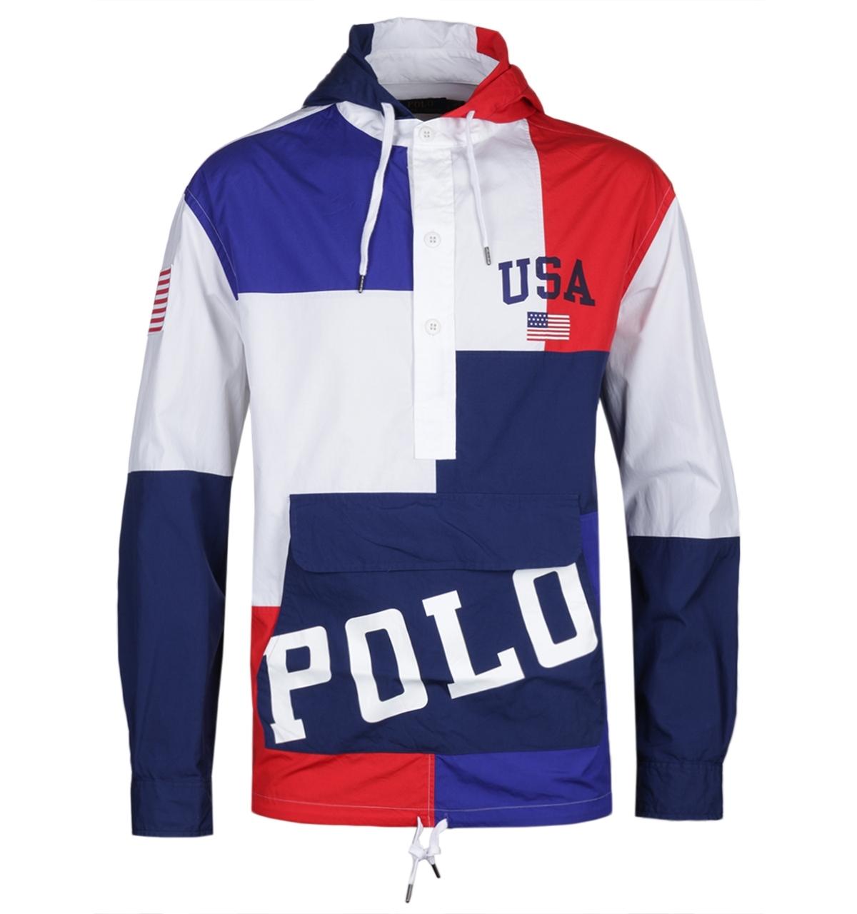 red white and blue polo windbreaker