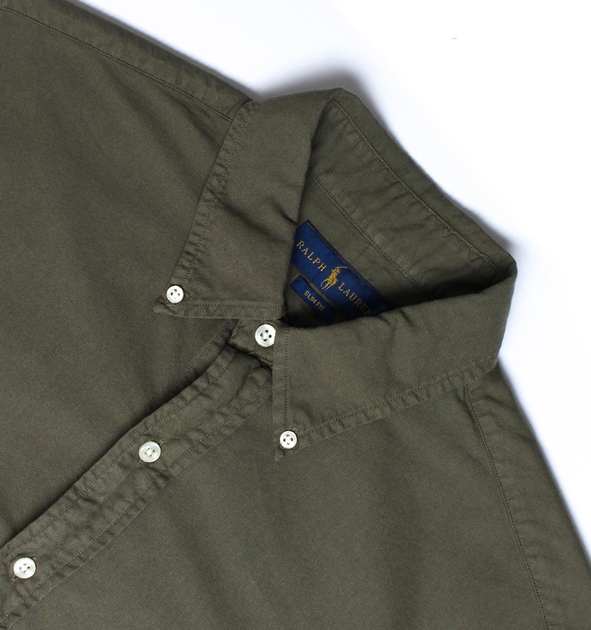 Olive Green Garment Dyed Oxford Shirt 