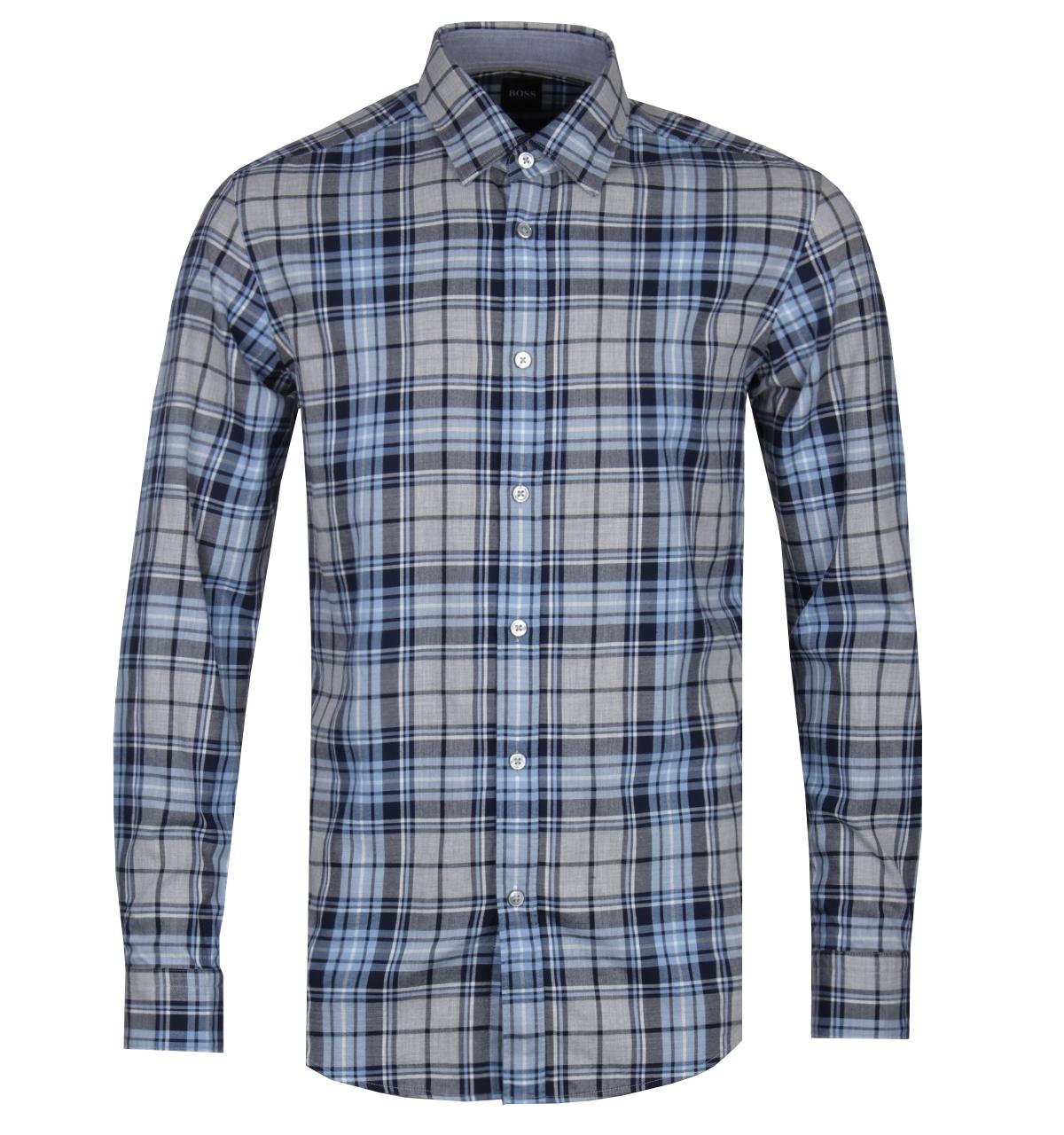 BOSS by Hugo Boss Boss Lukas_51 Brushed Flannel Blue Check Shirt in ...