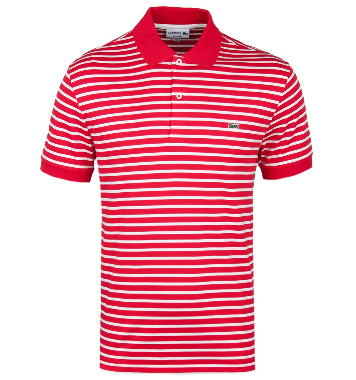 Lacoste Red & White Stripe Regular Fit Polo Shirt for Men | Lyst