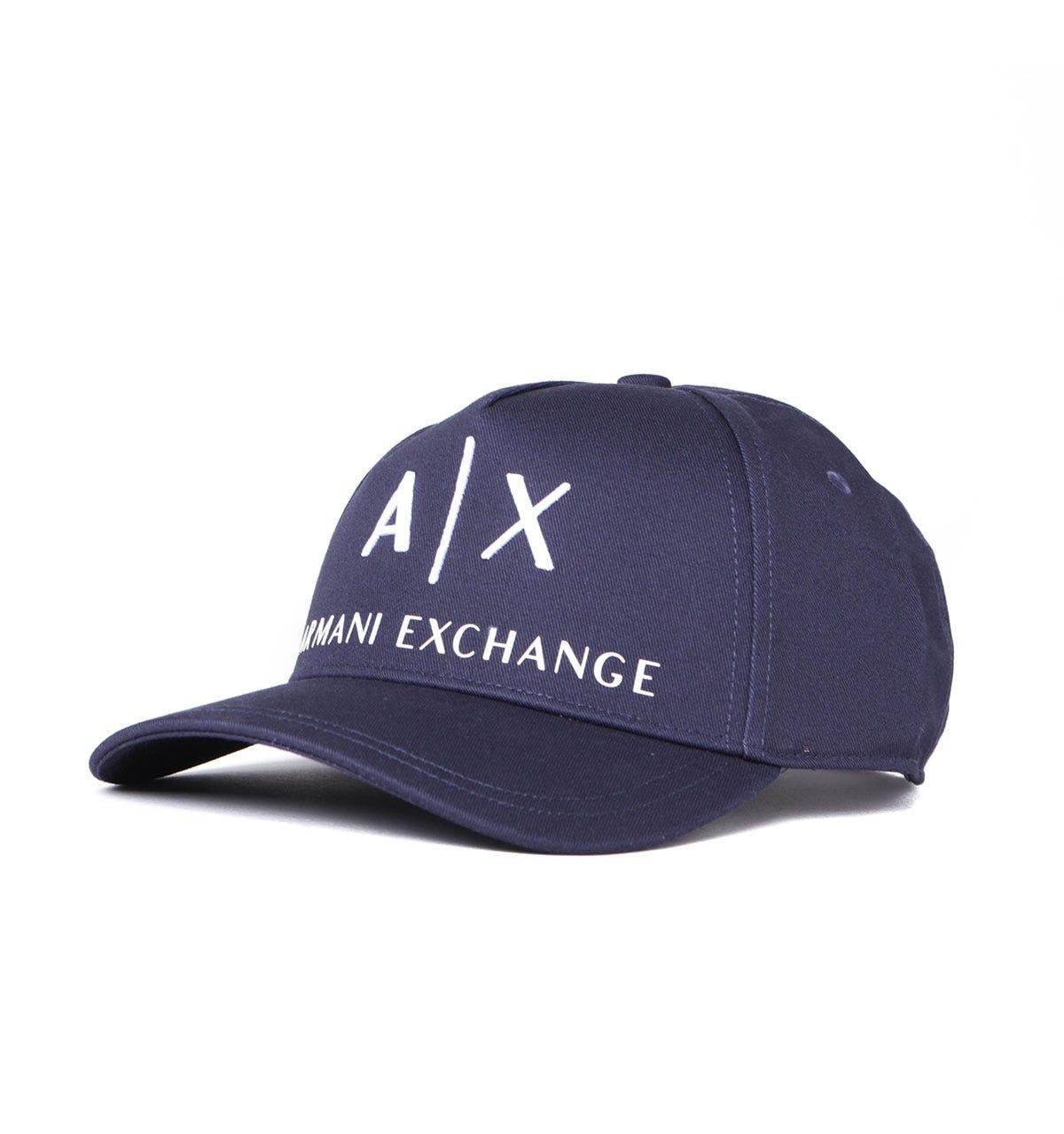 Armani Exchange Leather Contrast Logo Navy Cap in Blue for Men - Lyst