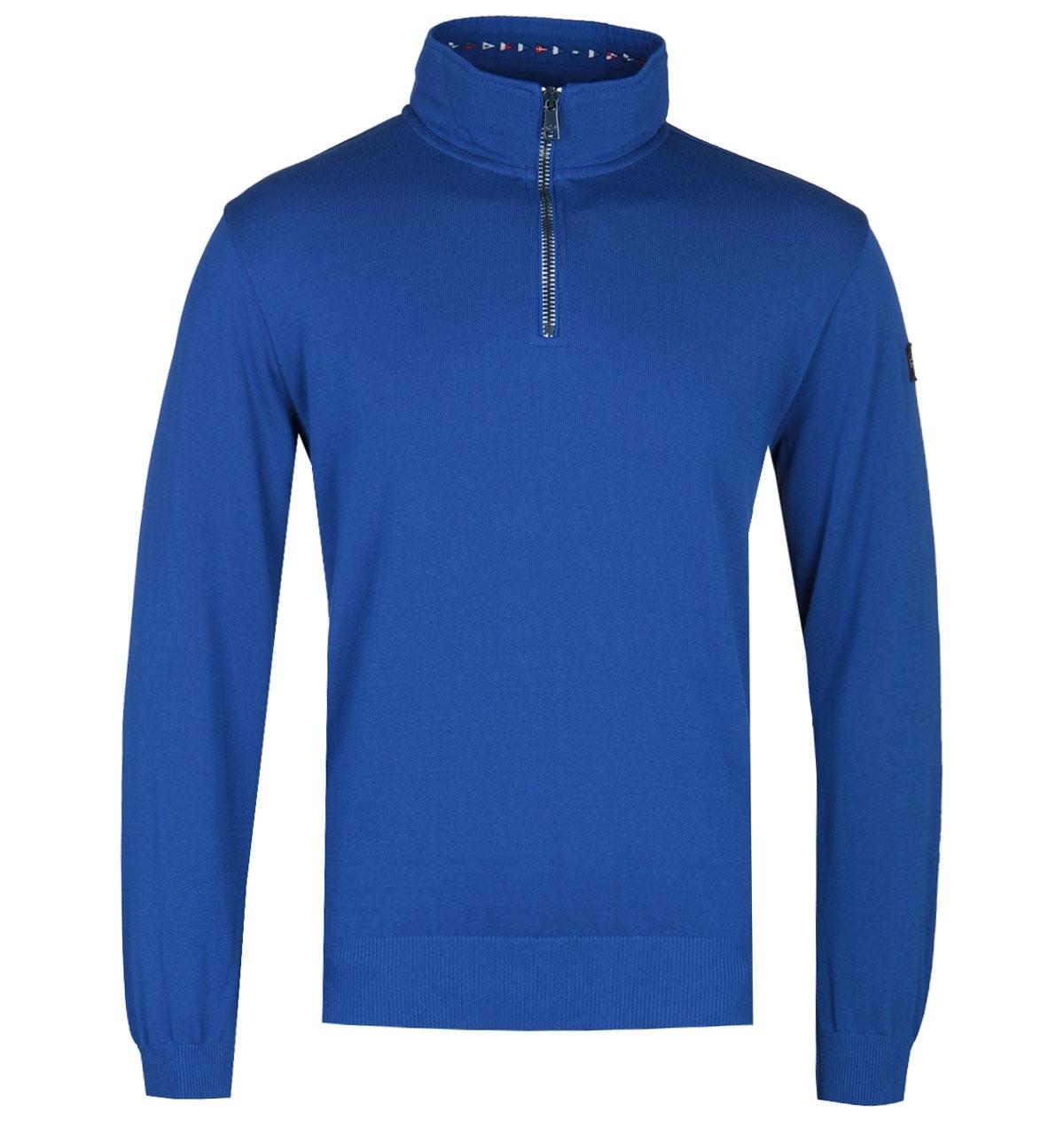 Paul & Shark Cotton Cobalt Blue Zip Neck Sweater for Men - Lyst