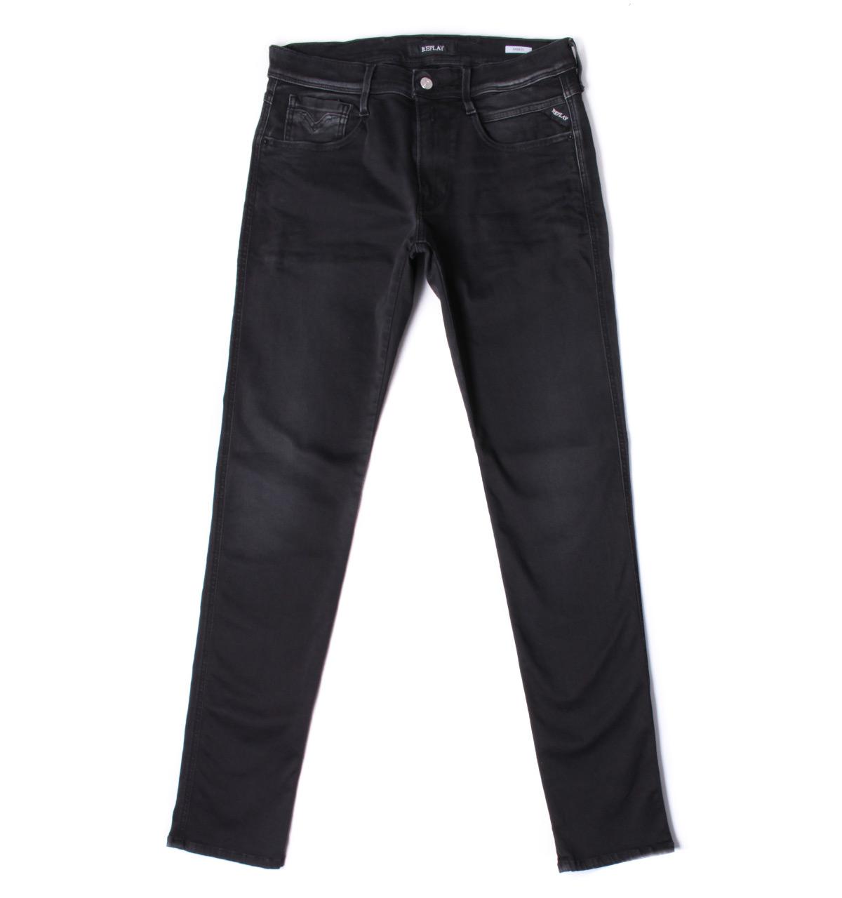 Lyst - Replay Anbass Hyperflex Black Skinny Fit Jeans in Black for Men