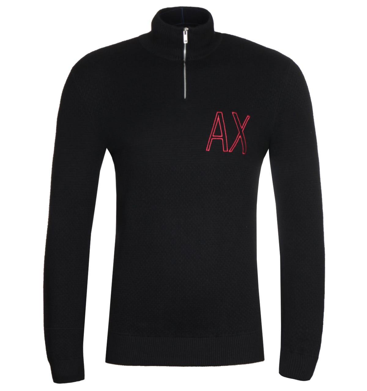 Armani Exchange Cotton Half Zip Ax Black Sweater for Men - Lyst