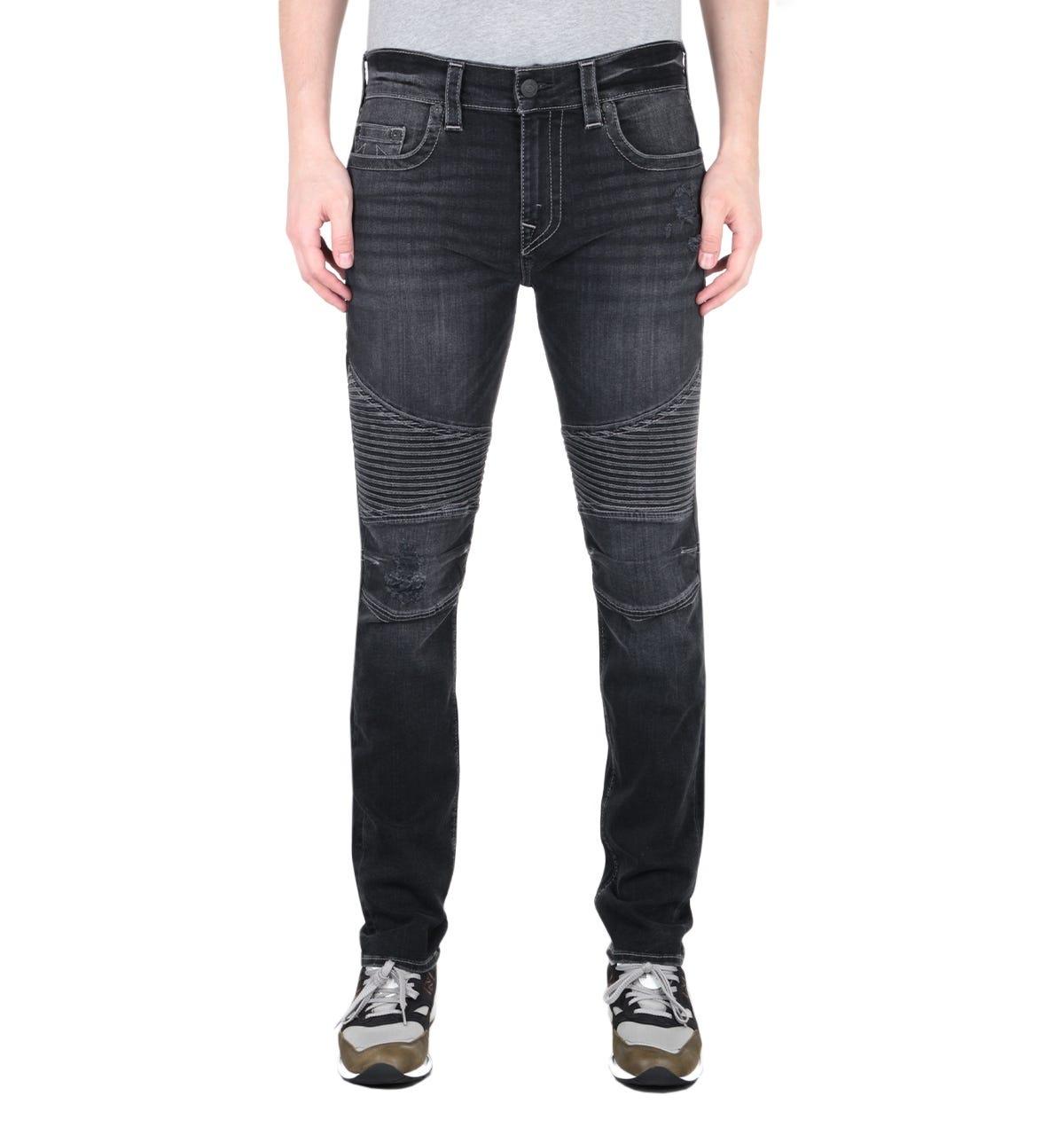 True Religion Denim Rocco Moto Dark Grey Slim Fit Jeans in Black for ...