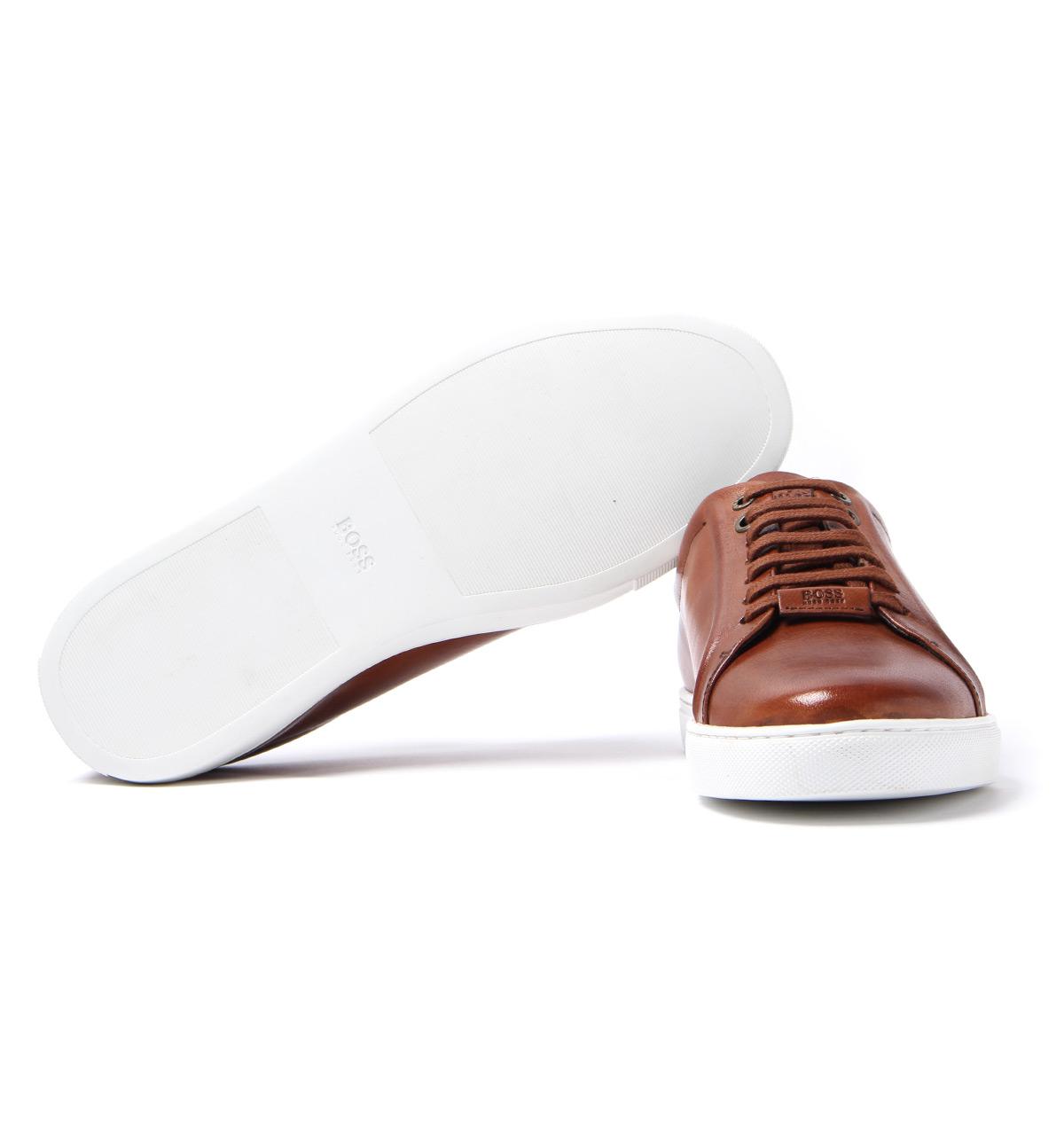 boss brown leather trainers