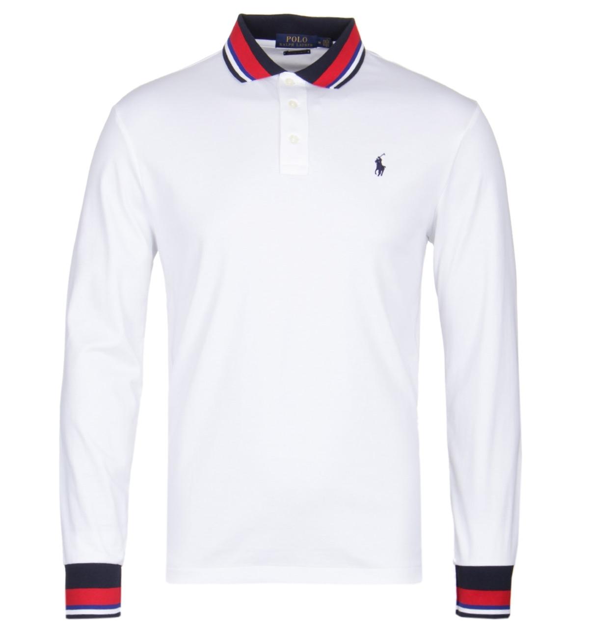 Polo Ralph Lauren Custom Slim Fit Long Sleeve White Jersey Polo Shirt ...
