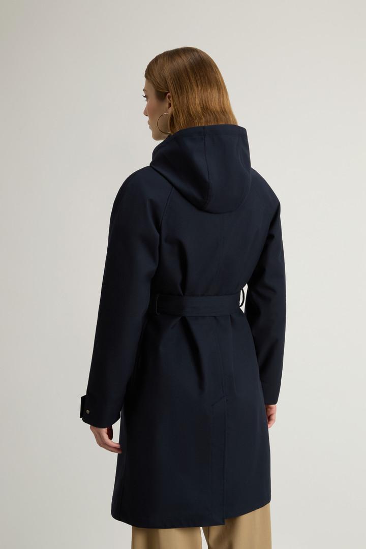 Kapuze Blauer Trenchcoat Damen Regenmantel Happy Rainy Days