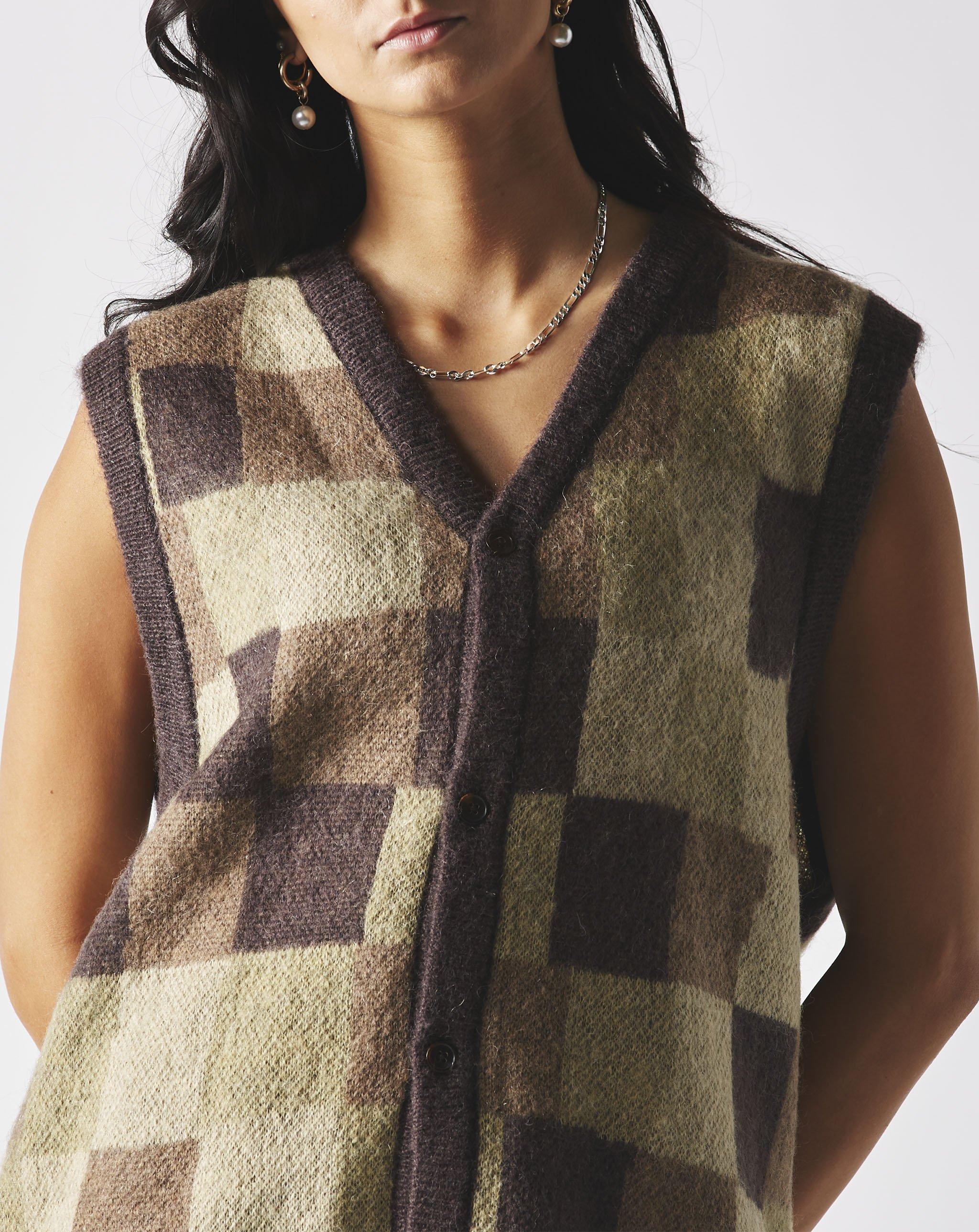 Stussy Synthetic Wobbly Check Sweater Vest in Brown | Lyst