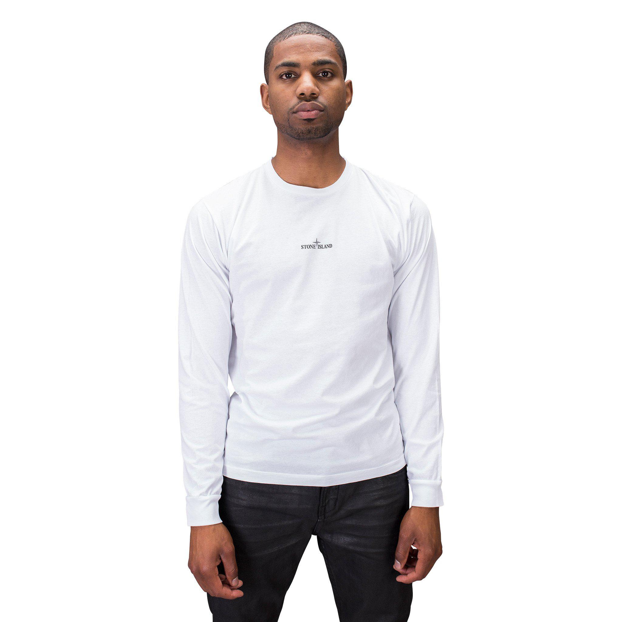 Stone Island Cotton Long Sleeve Reflective Logo T-shirt in White for Men -  Lyst