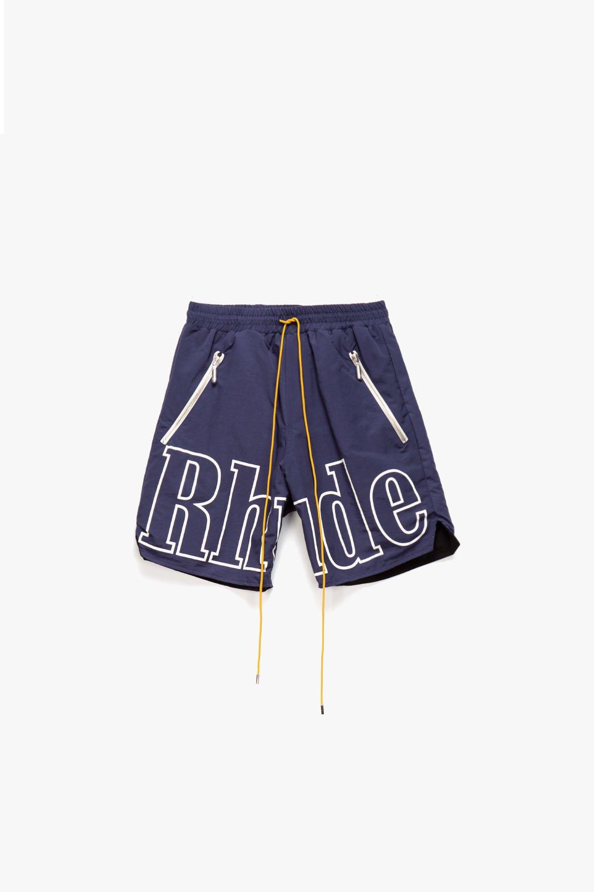 Rhude Synthetic Logo Shorts in Navy 