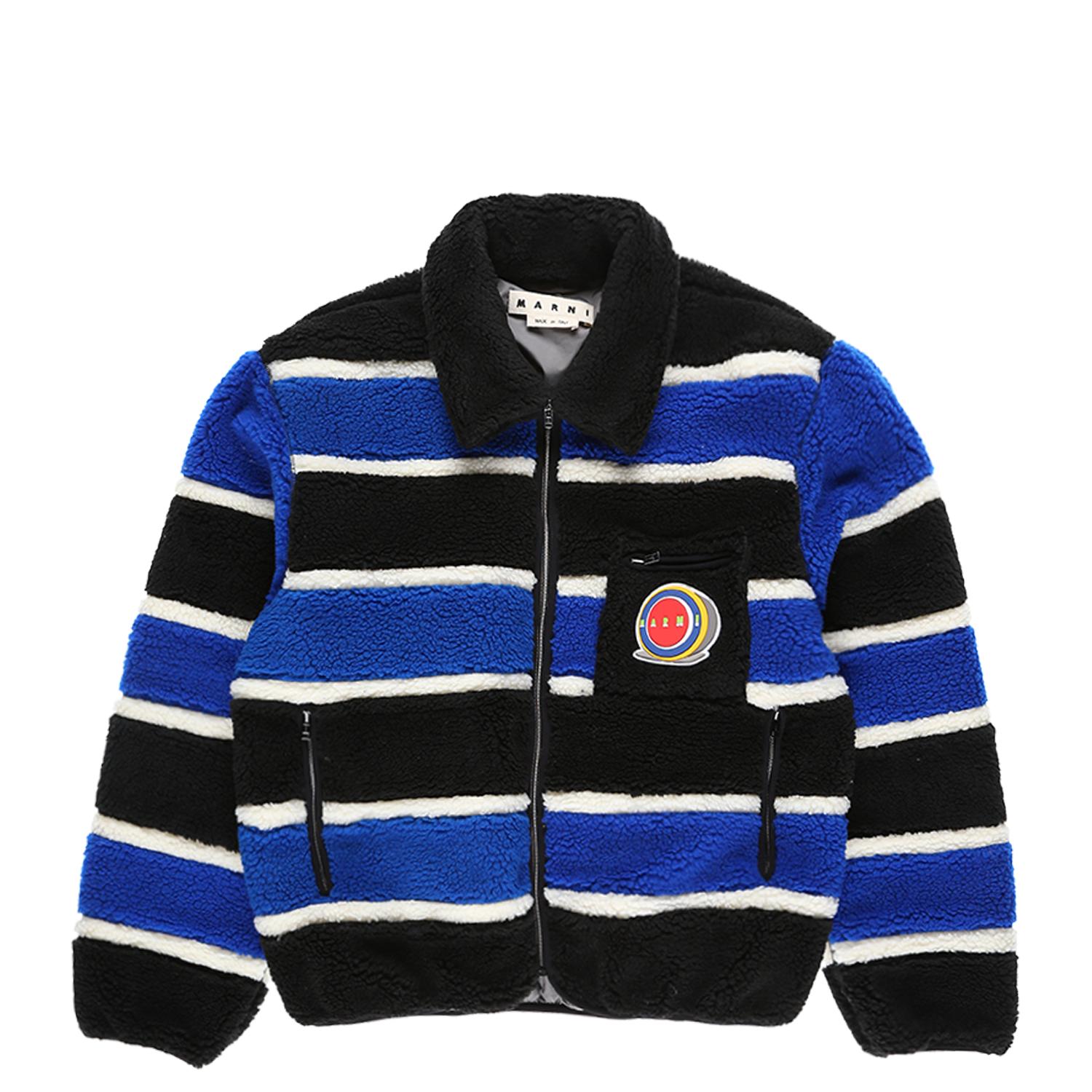 Marni Jersey Striped Fleece Jacket in Blue | Black | White (Blue 