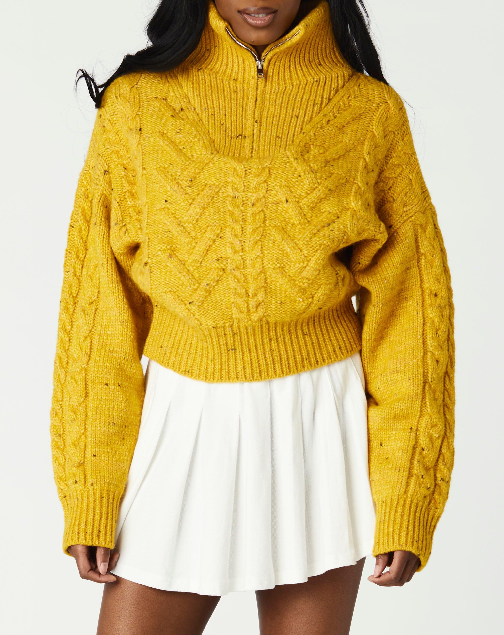 Ganni Zipper Cable Knit Sweater in Yellow | Lyst
