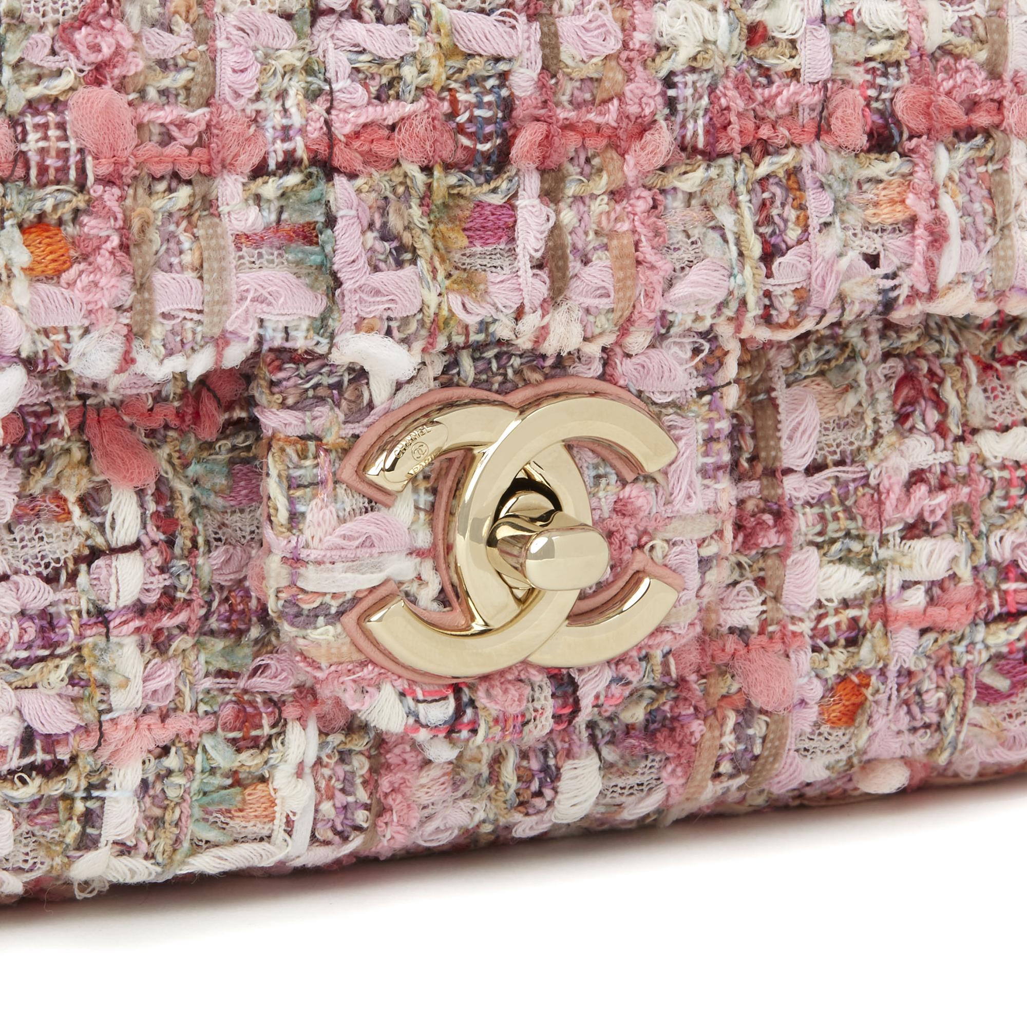 Chanel Pink Tweed Fabric & Pearls Classic Single Flap Bag - Lyst