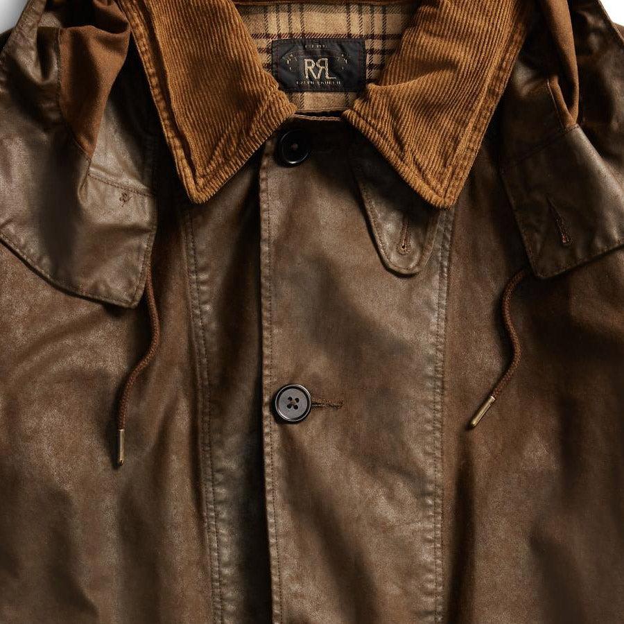 RRL Waxed Cotton Walking Coat in Brown 
