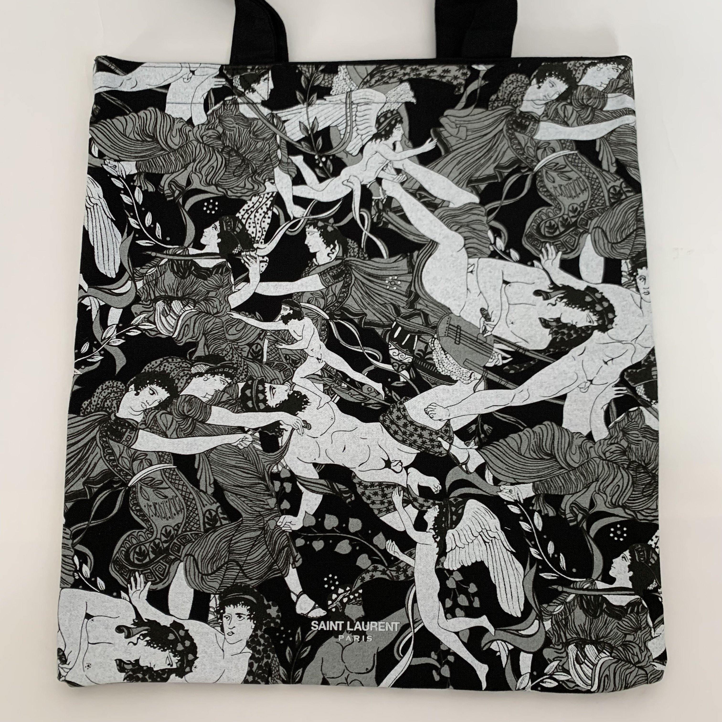 Saint Laurent canvas tote bag Black White Leather Cotton ref