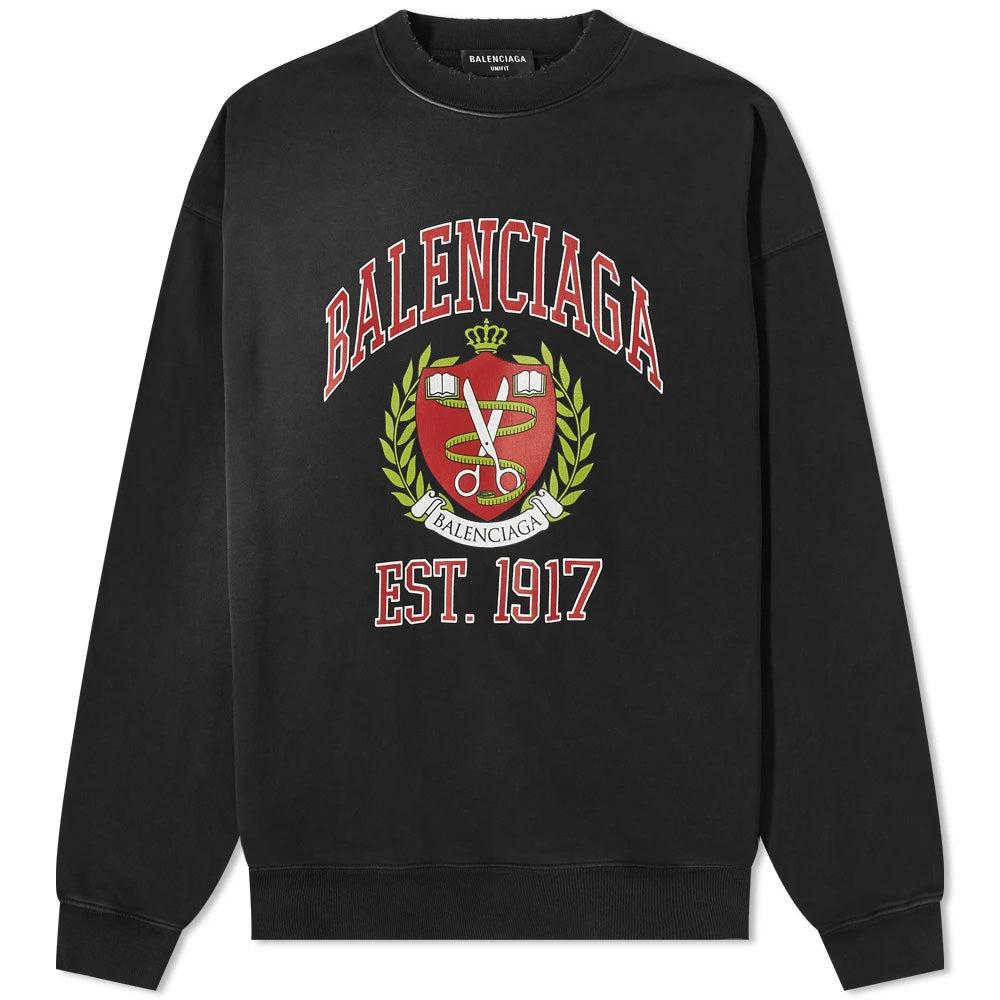 Balenciaga College Logo Cotton Crewneck Sweatshirt Black for Men | Lyst UK
