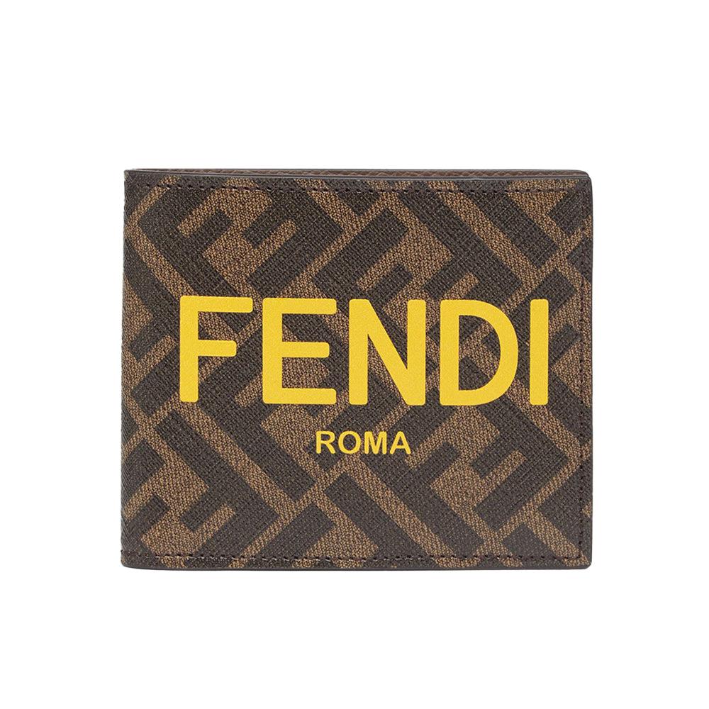 Fendi Logo Canvas Leather Ff Zucca Bi-fold Wallet In Brown in Metallic ...