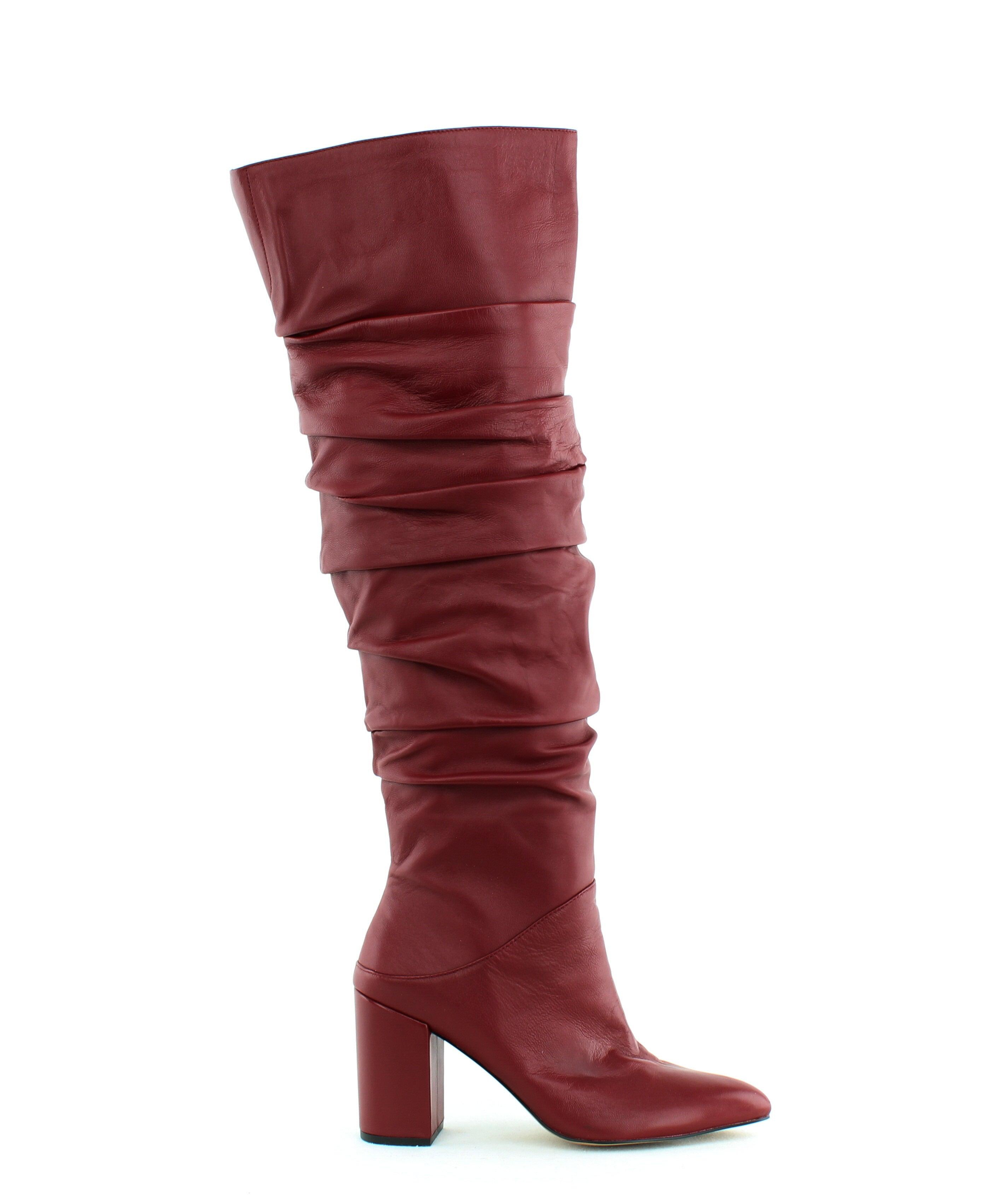 red ruched boots