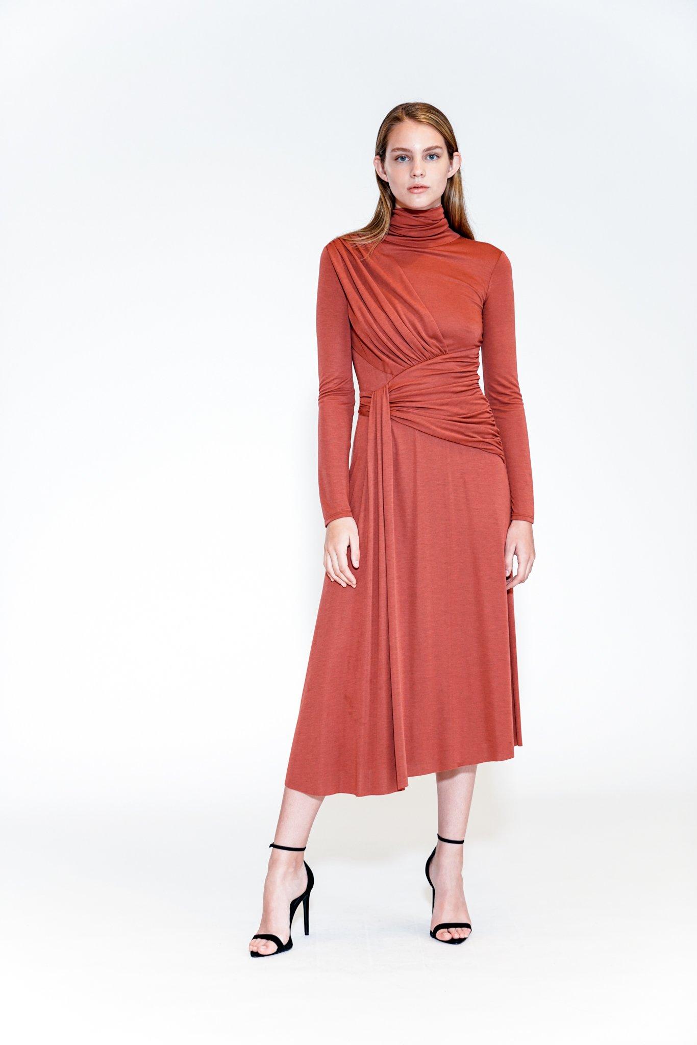 red turtleneck dress