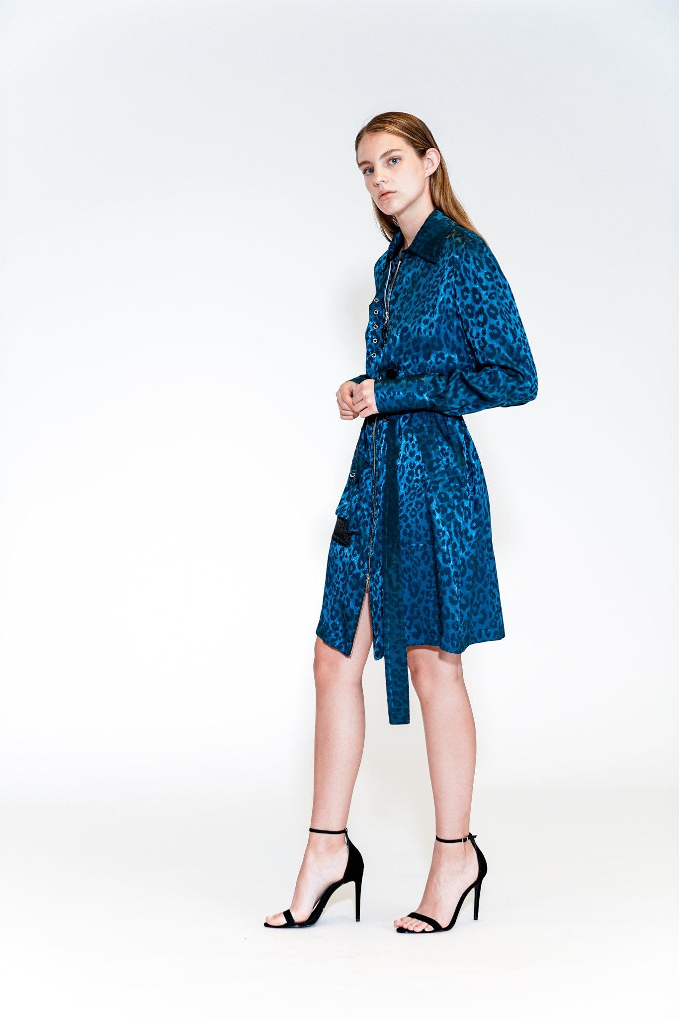 blue leopard shirt dress