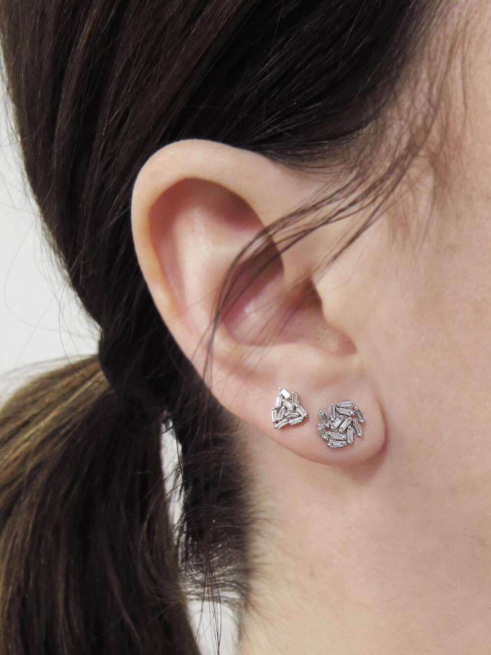 Suzanne Kalan 8mm White Diamond Baguette Cluster Stud Earrings In