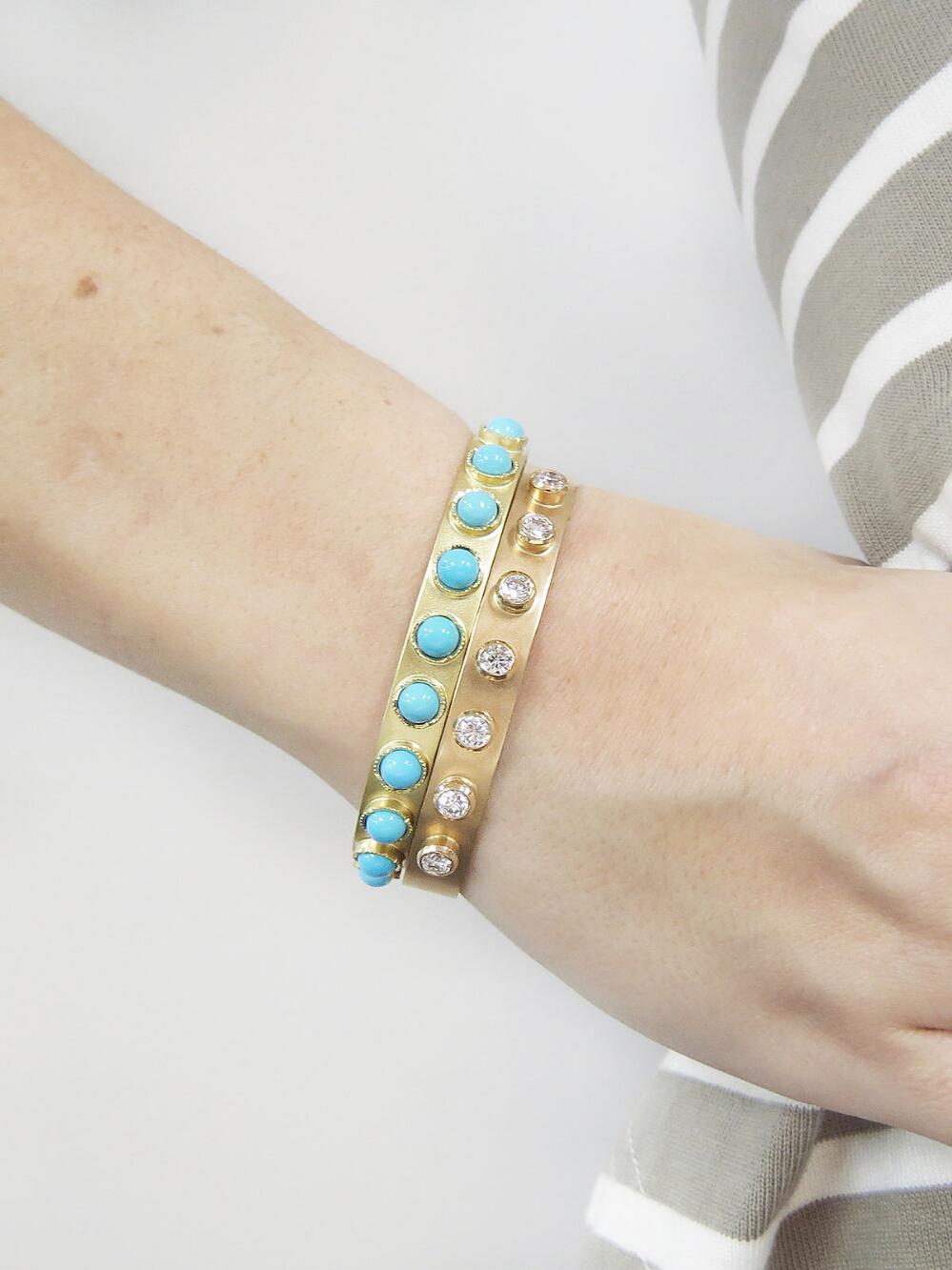 Irene Neuwirth Cabochon Turquoise Cuff Bracelet in Yellow Gold ...